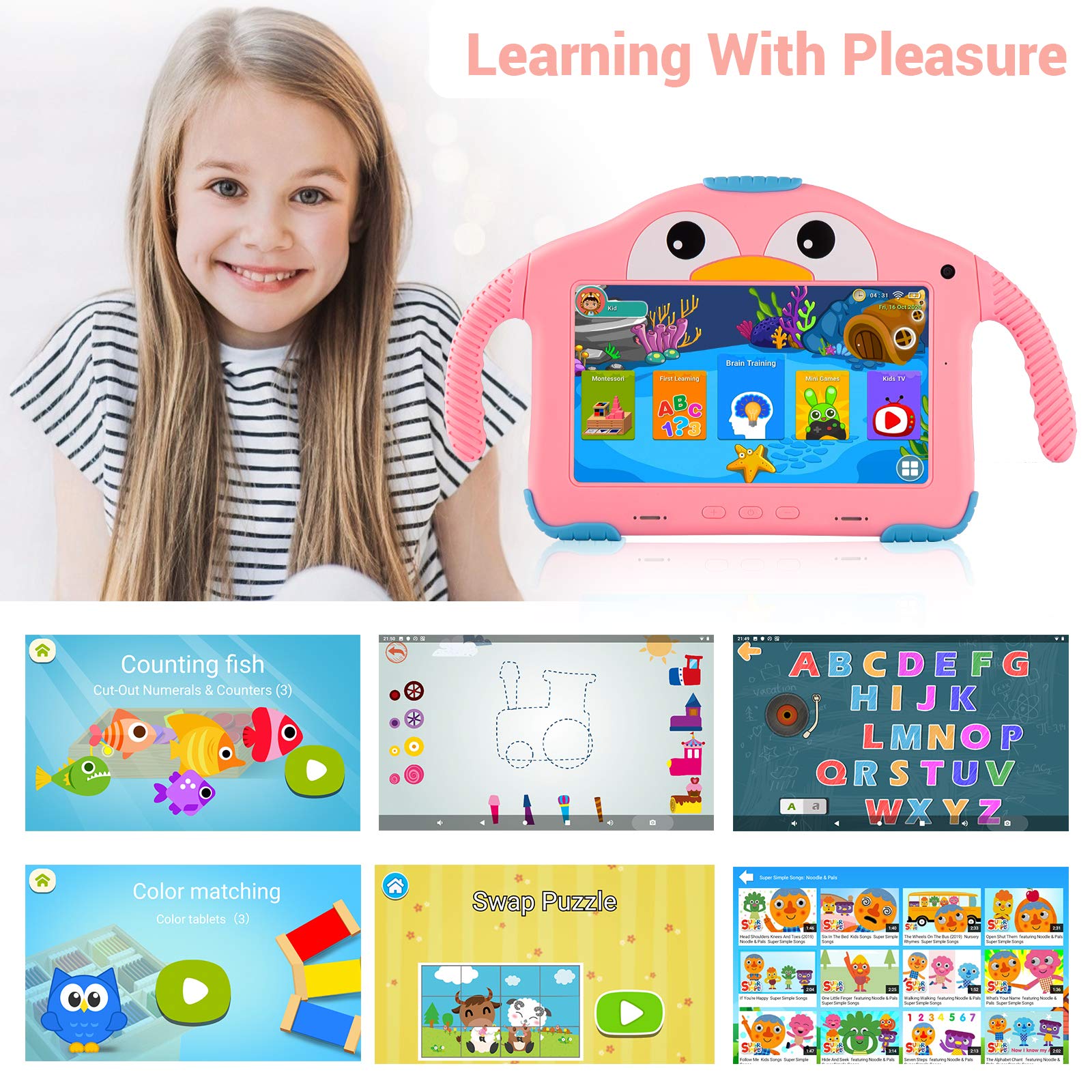 Kids Tablet 7 Inch Tablet For Kids 3 7 Toddler Tablet With Case Wifi Kids Learning Tablet For Toddlers Kids Software Installed K