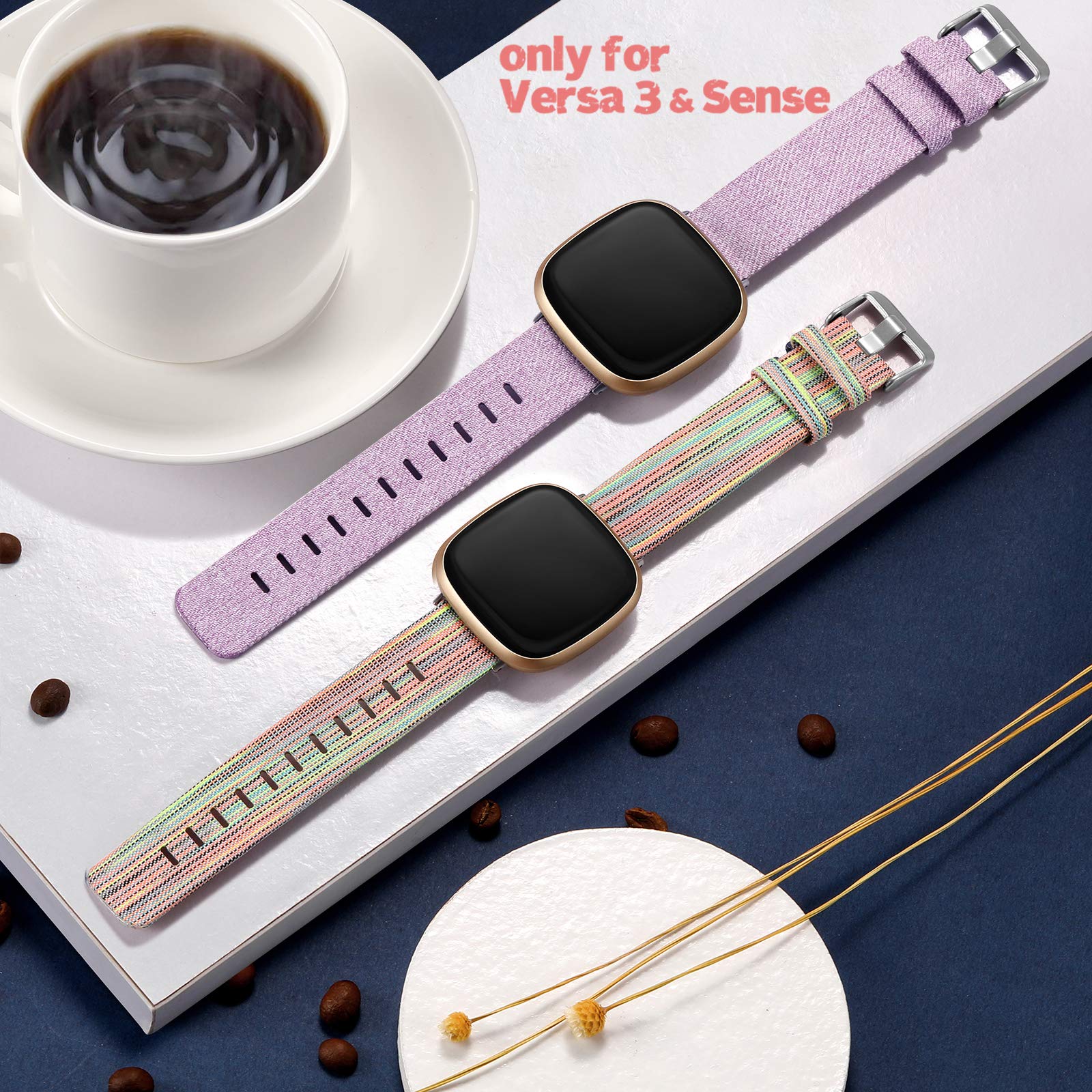 Maledan Woven Bands Compatible With Fitbit Versa 3 / Sense/Sense 2 / Versa 4 Smartwatch, Lightweight Comfortable Woven Fabric, 2