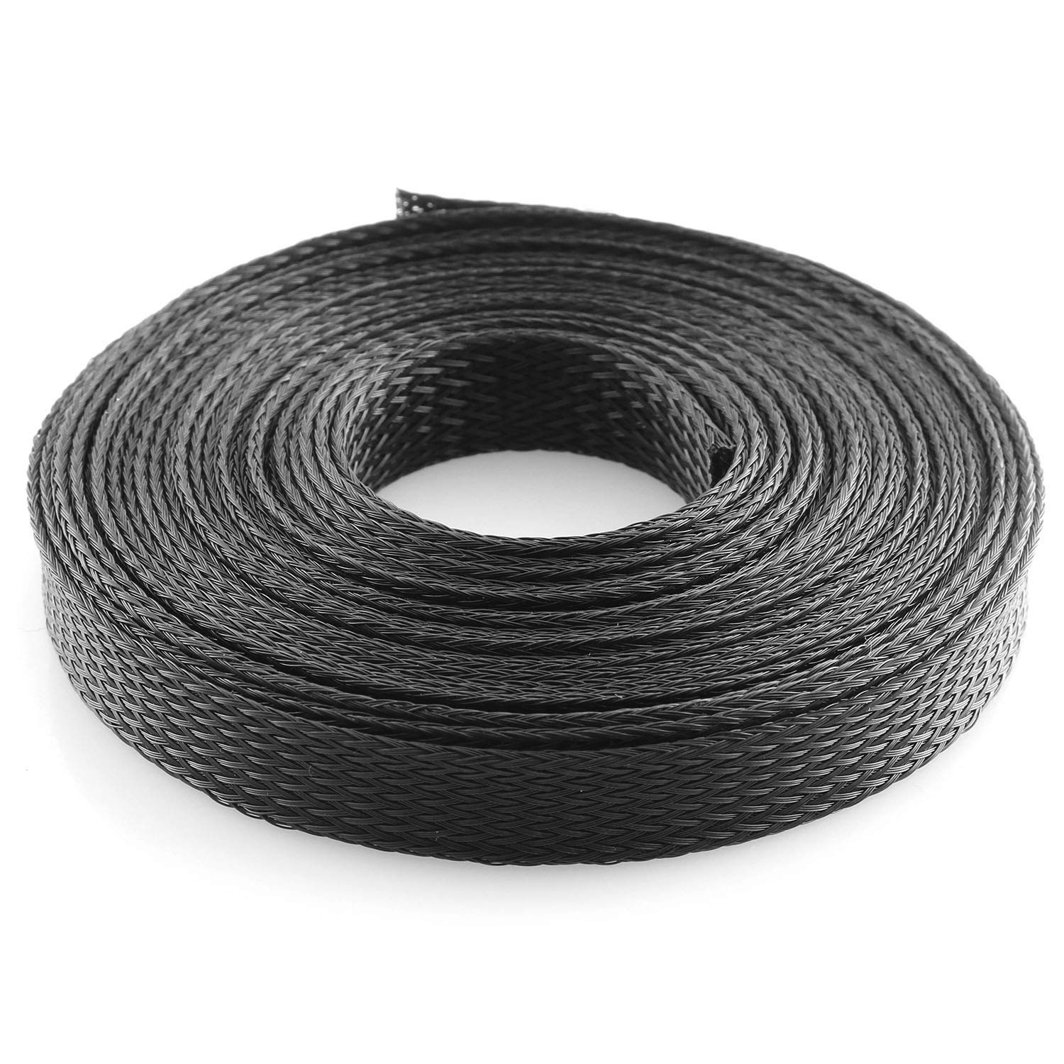 Dgzzi Braided Wire Sleeve 16.4Ft 1/2 Inch Flame Retardant Black Expandable Braided Cable Sleeving For Automotive Wire Audio Vide
