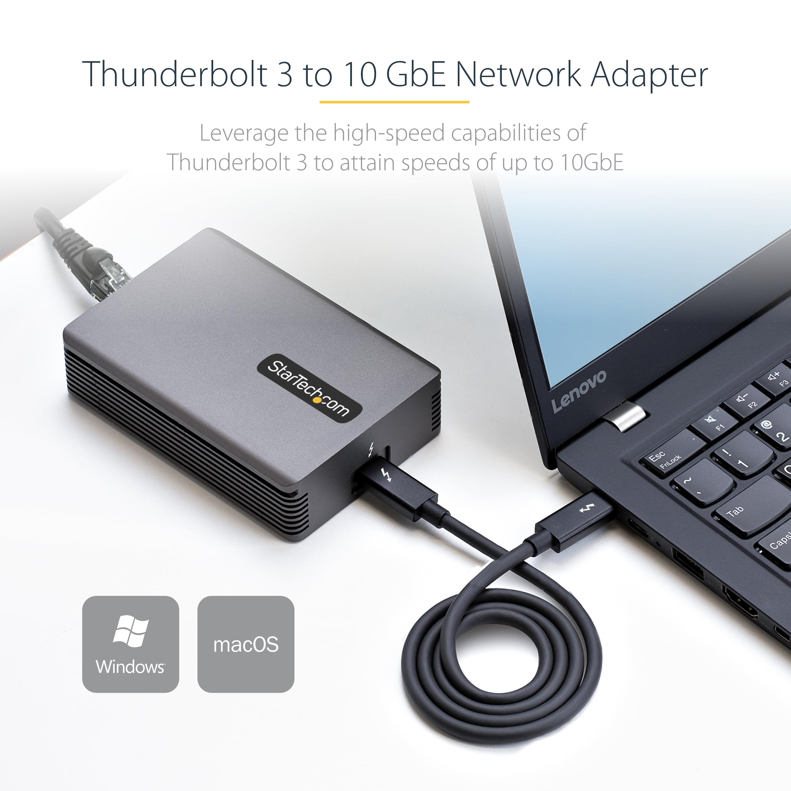 Startech.Com Thunderbolt 3 To Ethernet Adapter, 10Gbe, Multi Gigabit, Thunderbolt 3 To Rj45 Network Adapter, 10Gbase T/5 2.5Gbas