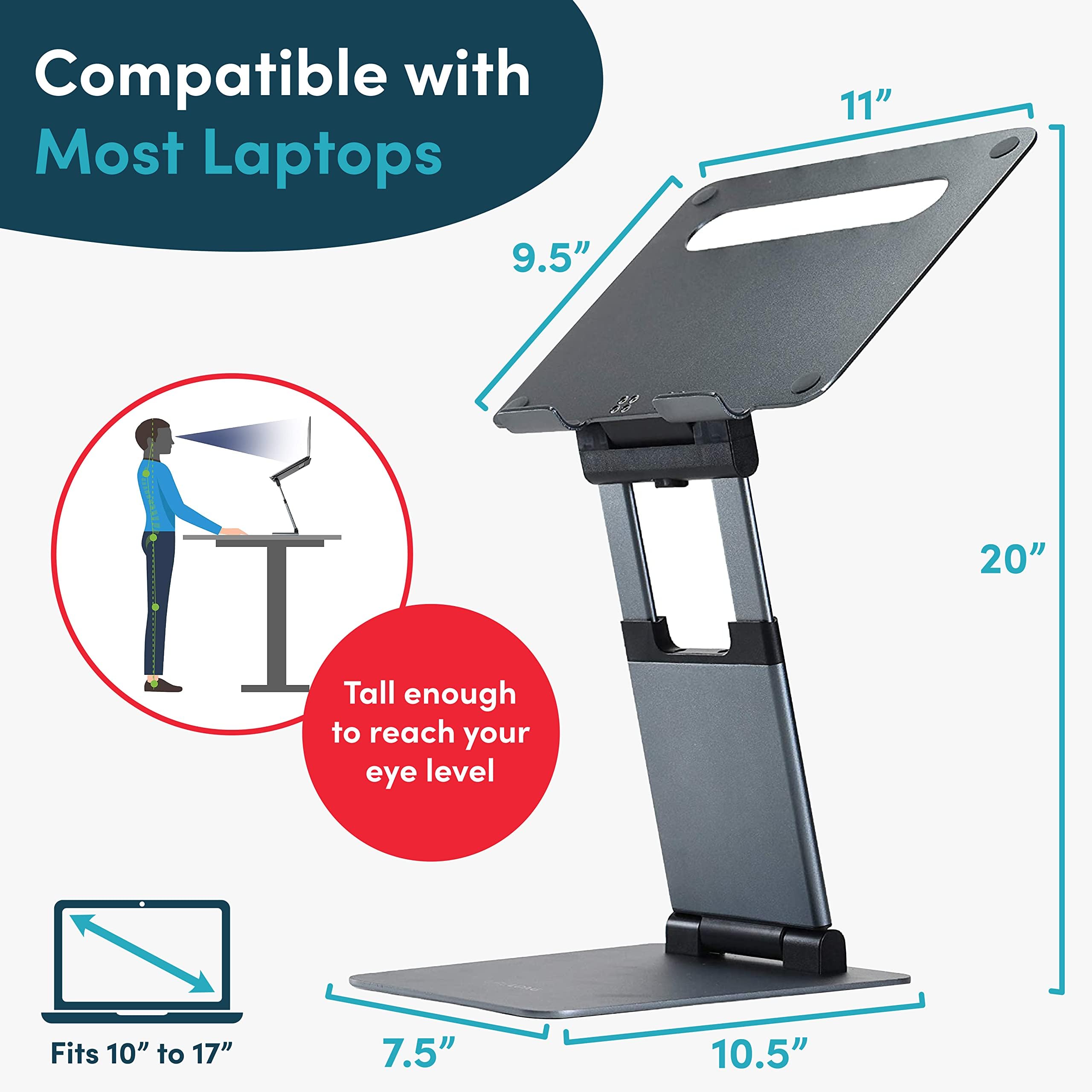 Ergonomic Laptop Stand For Desk, Adjustable Height Up To 20'', Laptop Riser Portable Computer, Laptop Stands, Fits All Macbook,