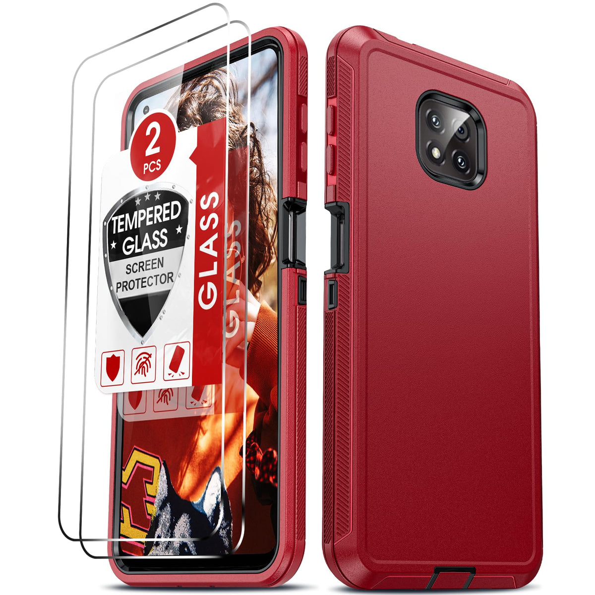 LeYi Compatible for Motorola G Power 2021 Case: Moto G Power 2021 Case with [2 Pack] Tempered Glass Screen Protector, 3 in 1 Ful
