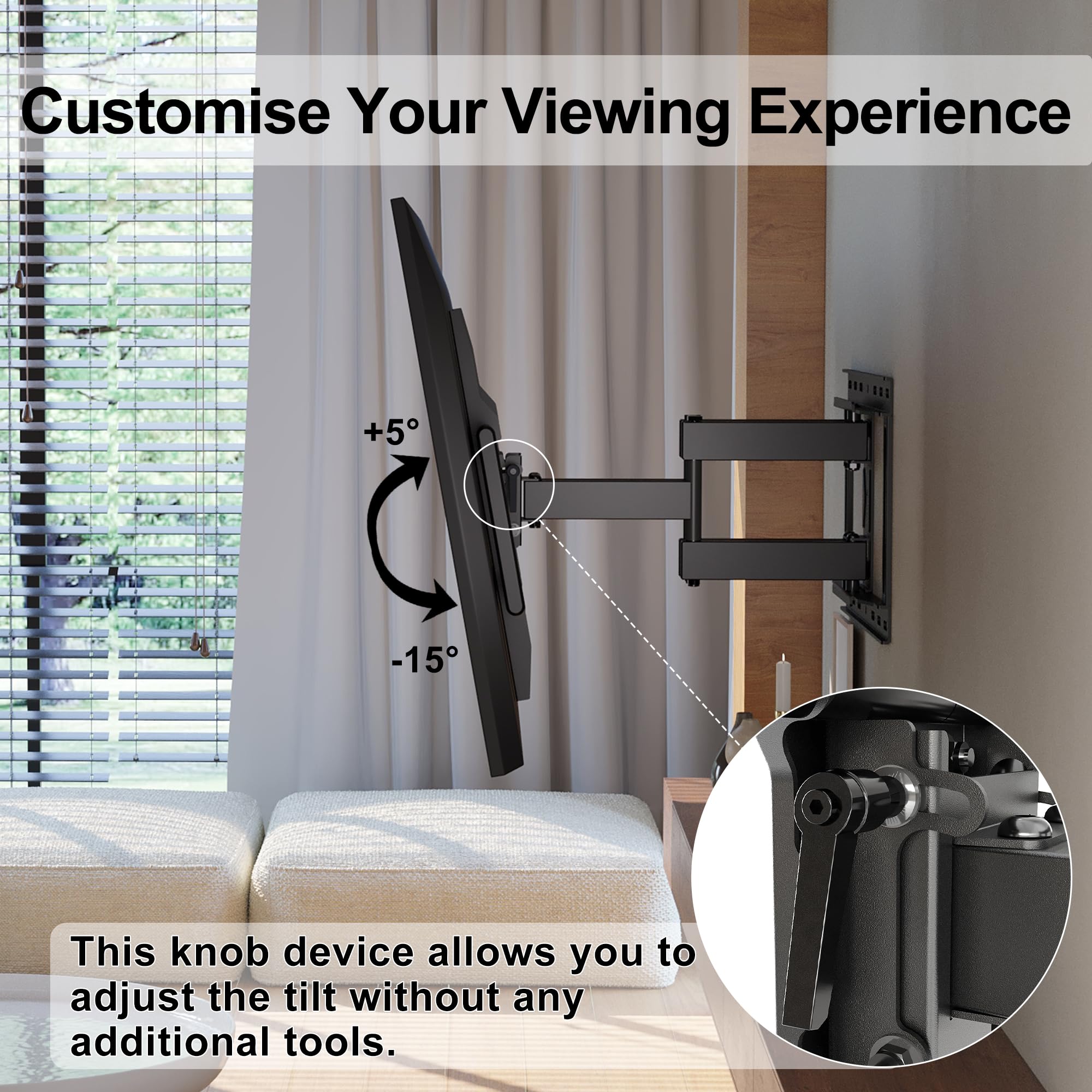 Bontec Full Motion Tv Wall Mount For 37 86 Inch Tvs Hold Up To 144Lbs, Swivel & Tilt Tv Mount Extendable Double Arm Fits 16'' St