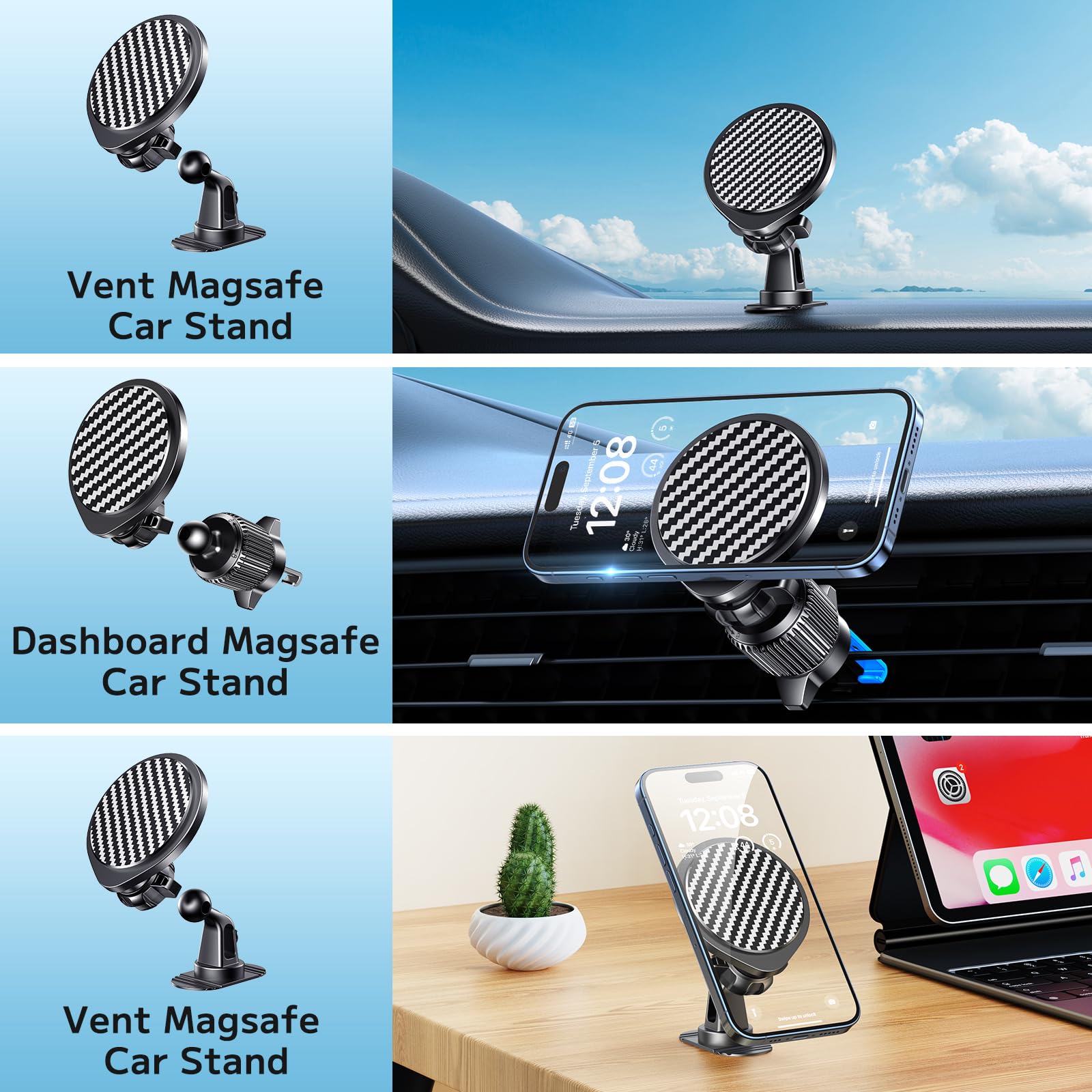 Ossvaln For Magsafe Car Mount [Strong Magnets] Magnetic Phone Holder For Car Vent Dashboard [Hands Free] Cell Phone Holder Car M