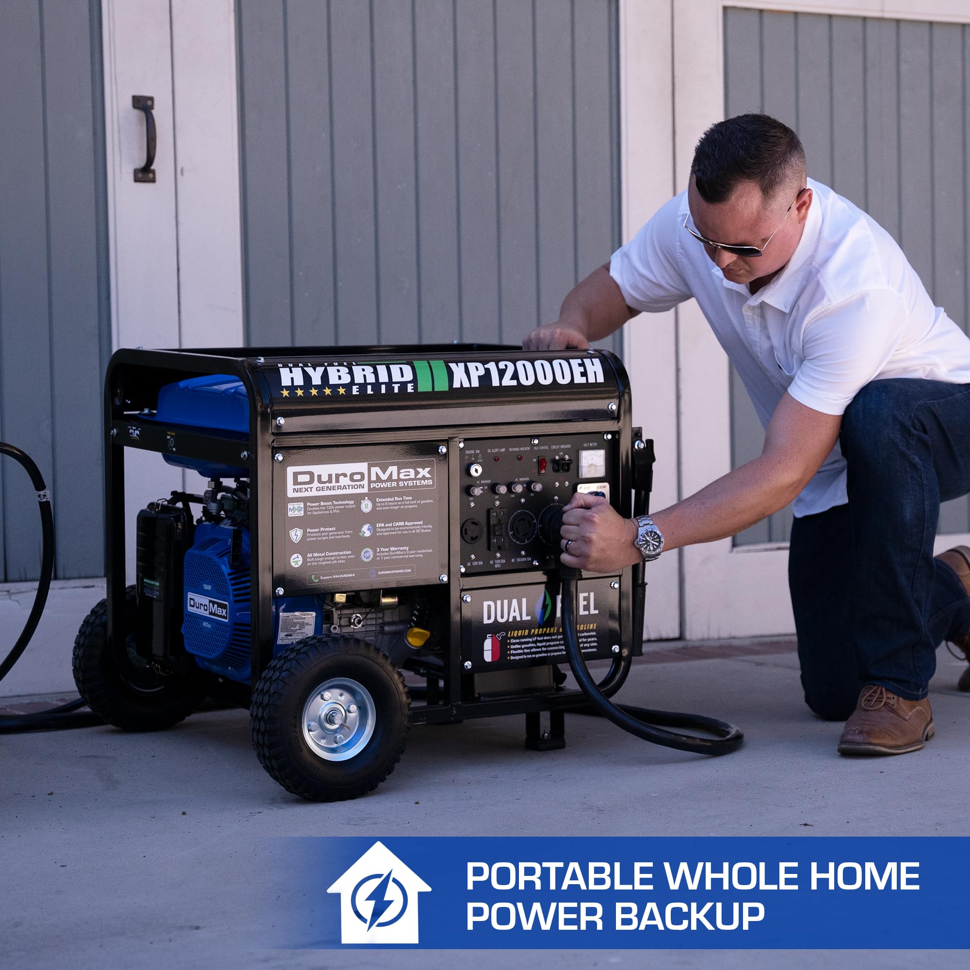 DuroMax XP12000EH Dual Fuel Portable Generator - 12,000-Watt, Electric Start, Black and Blue, Whole Home Backup Power