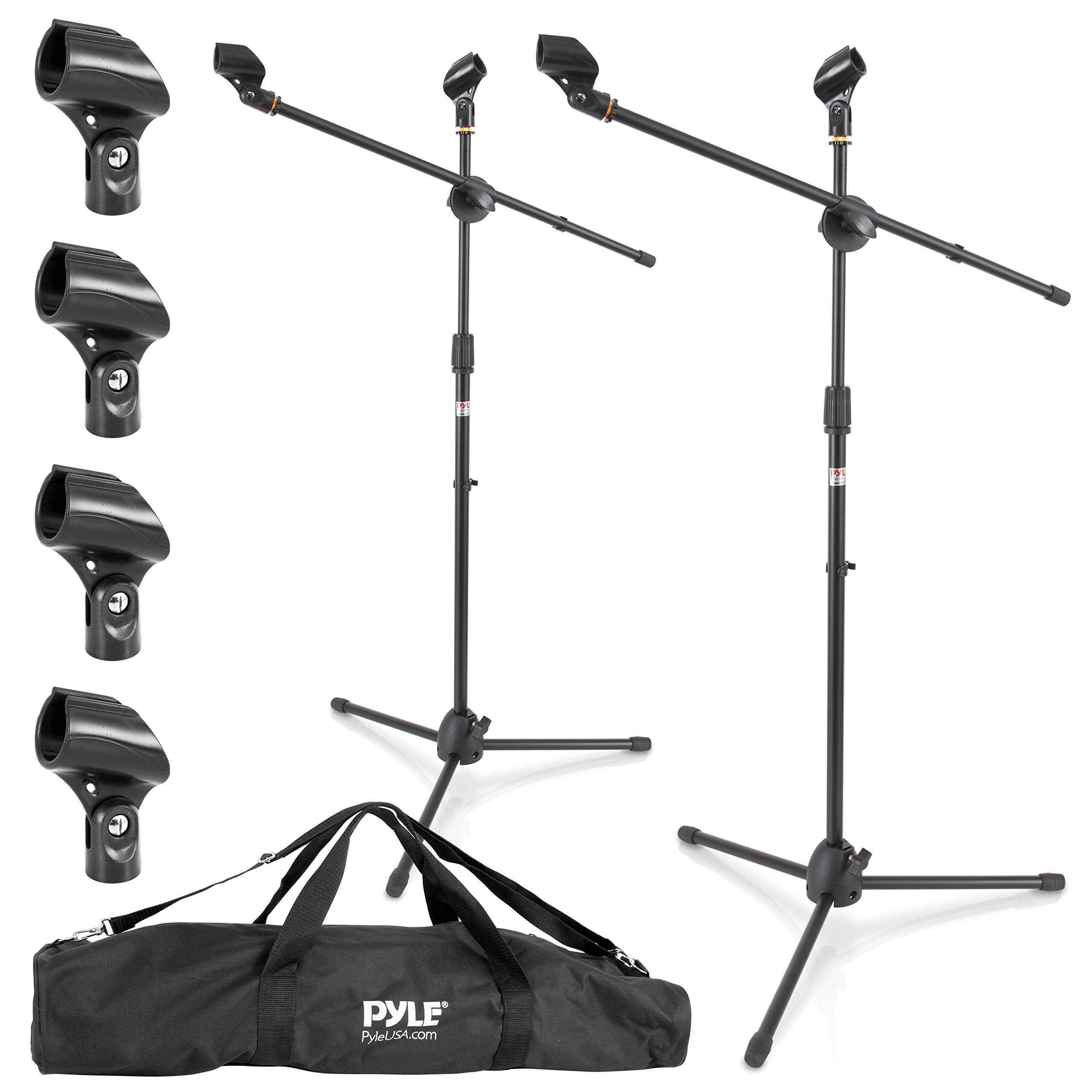 Pyle Universal Adjustable Tripod Microphone Stand   Pair Of Heavy Duty Lightweight Professional Compact Extendable Stage Studio