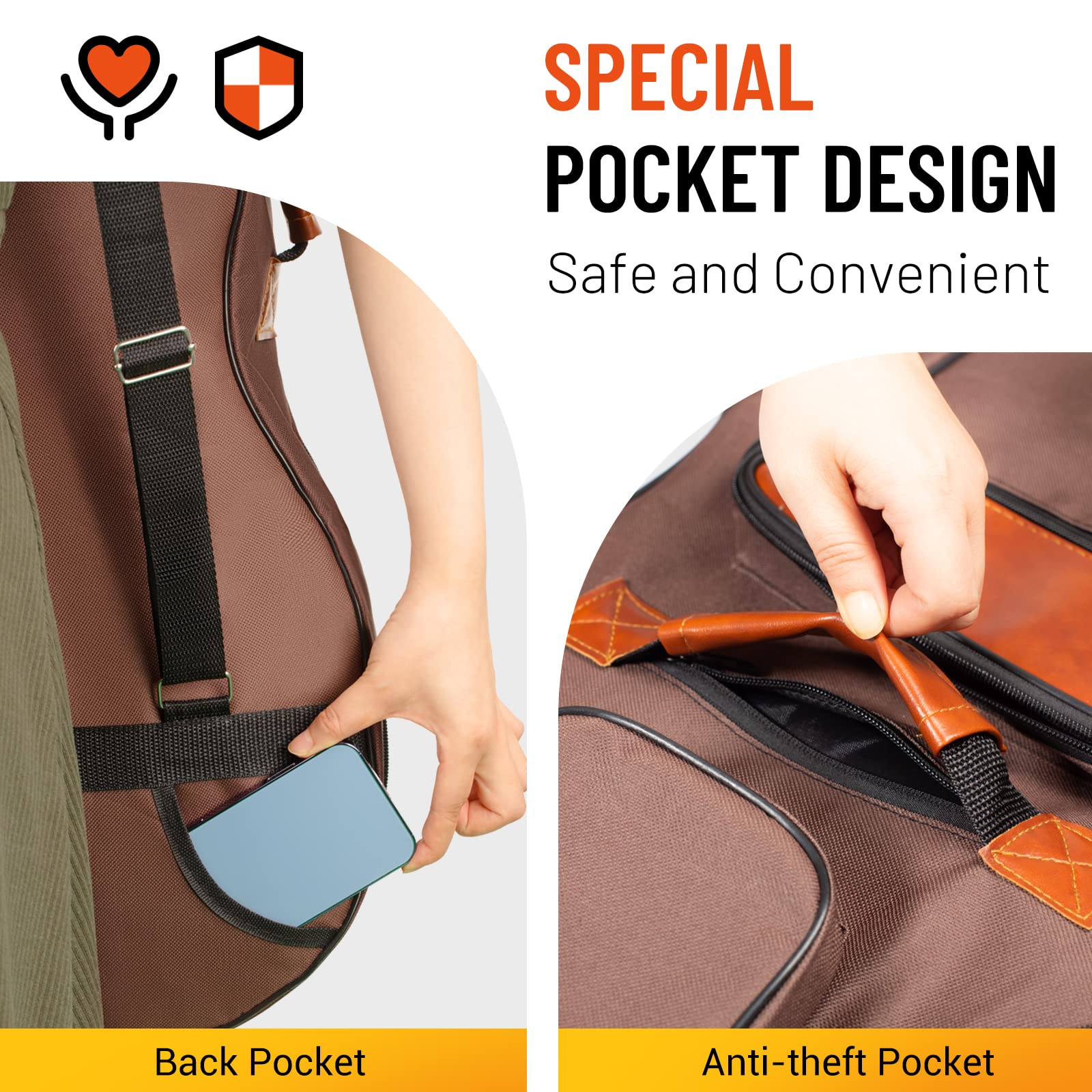 Cahaya Guitar Bag 40 41 42 Inches 6 Pockets Guitar Case Water Resistent Oxford Cloth 0.5 Inch Extra Thick Sponge Overly Padded F