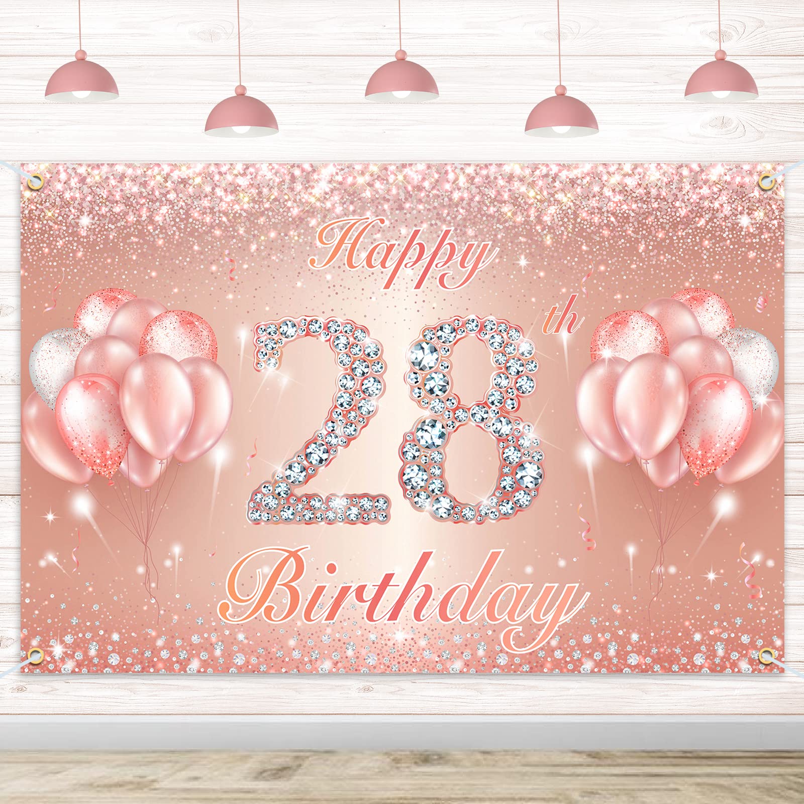 Happy 28Th Birthday Banner Backdrop   28 Birthday Party Decorations Supplies For Women Or Men   Rose Gold 4 X 6Ft