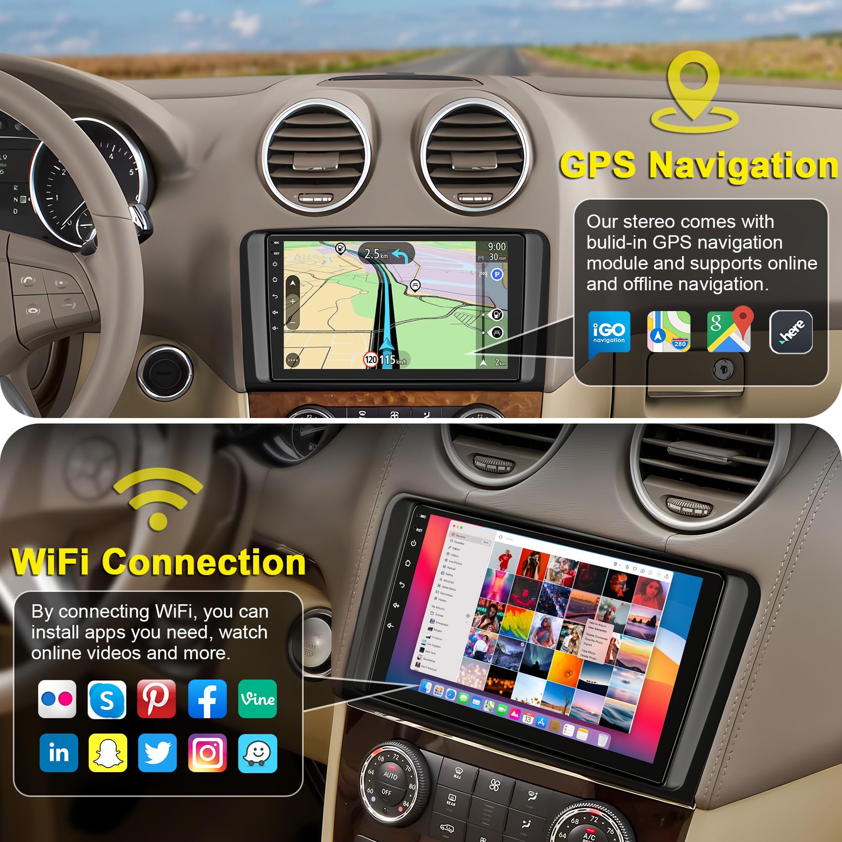 4G+64G Car Radio For Mercedes Benz Ml Gl Ml350 Gl320 X164 2005-2011, Support Wireless Carplay/Android Auto 9'' Android 13 Ips To