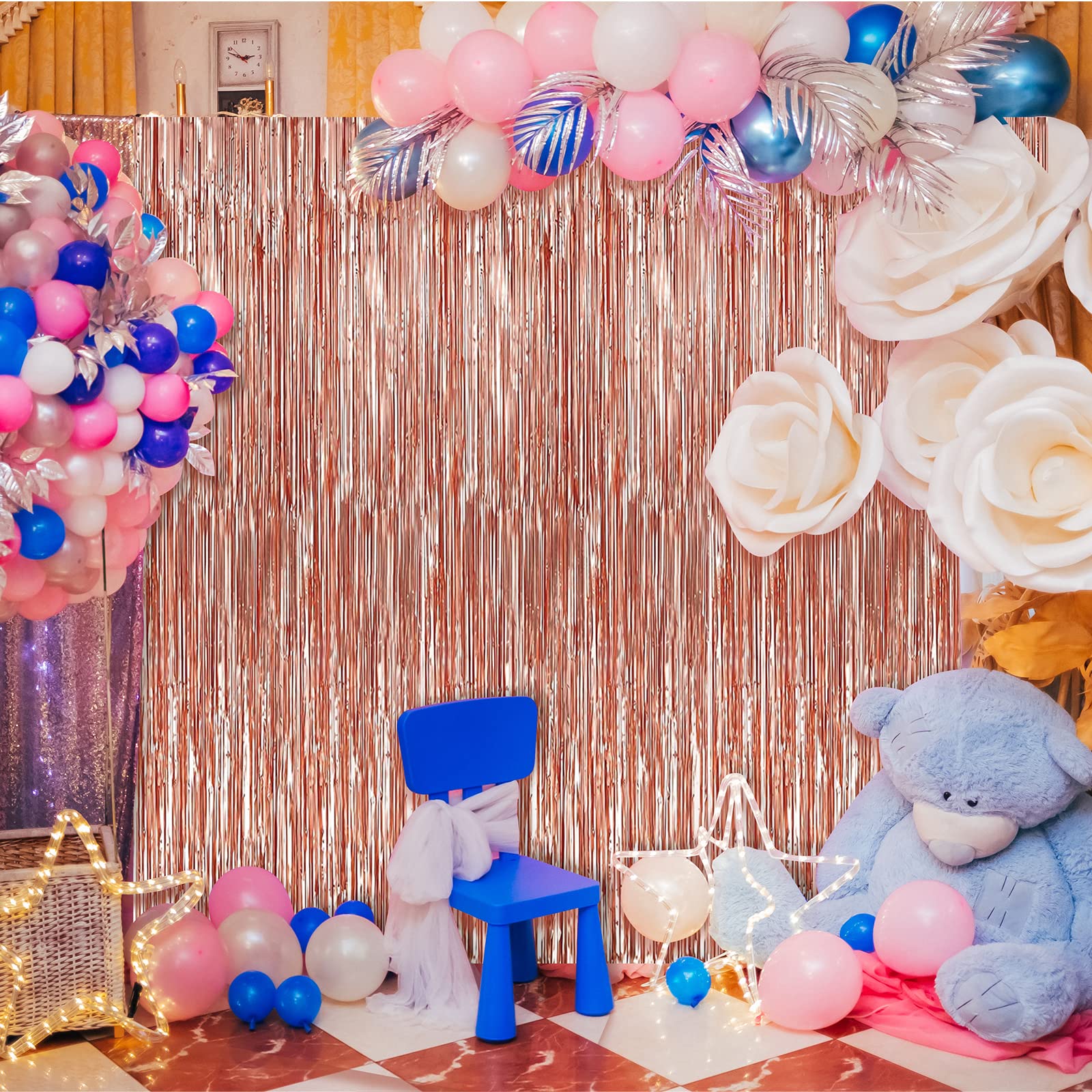 Crosize 3 Pack Backdrop Curtain, 3.3 X 9.9 Ft Rose Gold Foil Fringe, Streamers Birthday Party Decorations, Tinsel Curtain For Pa