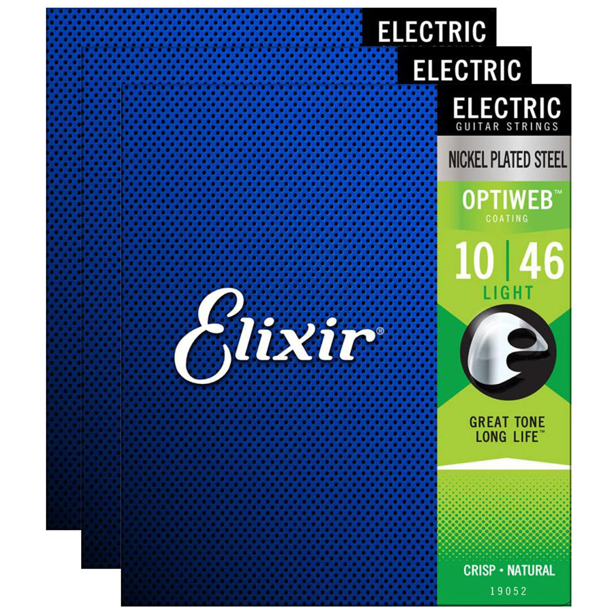 Elixir 19052 Optiweb Electric Guitar Strings Light 10 46 (3 Pack Bundle)