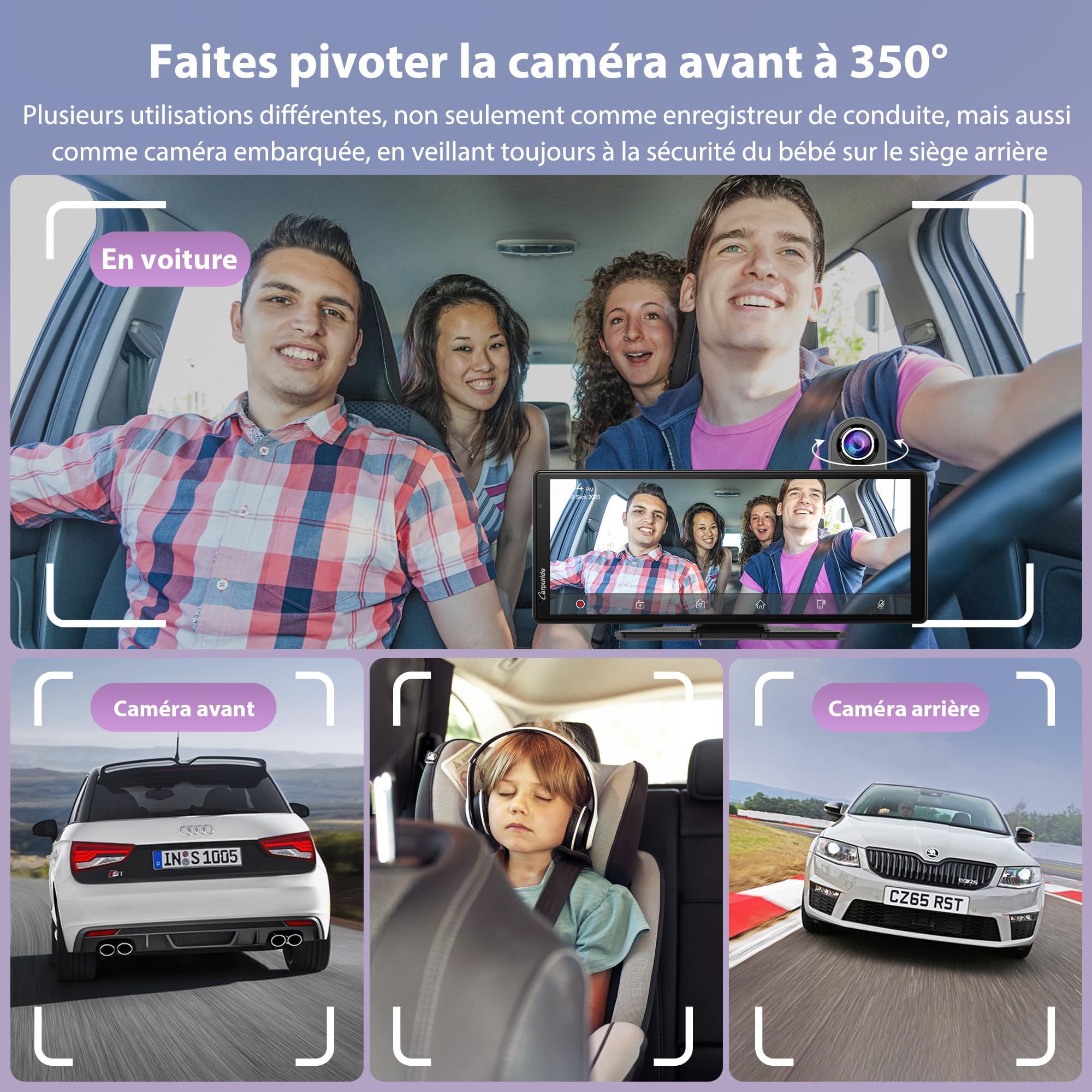 Carpuride Wireless Carplay & Android Auto With Dash Cam   10.26 Inch Hd Ips Touch Car Play Screen For Car, 4K Front & 1080P Rear