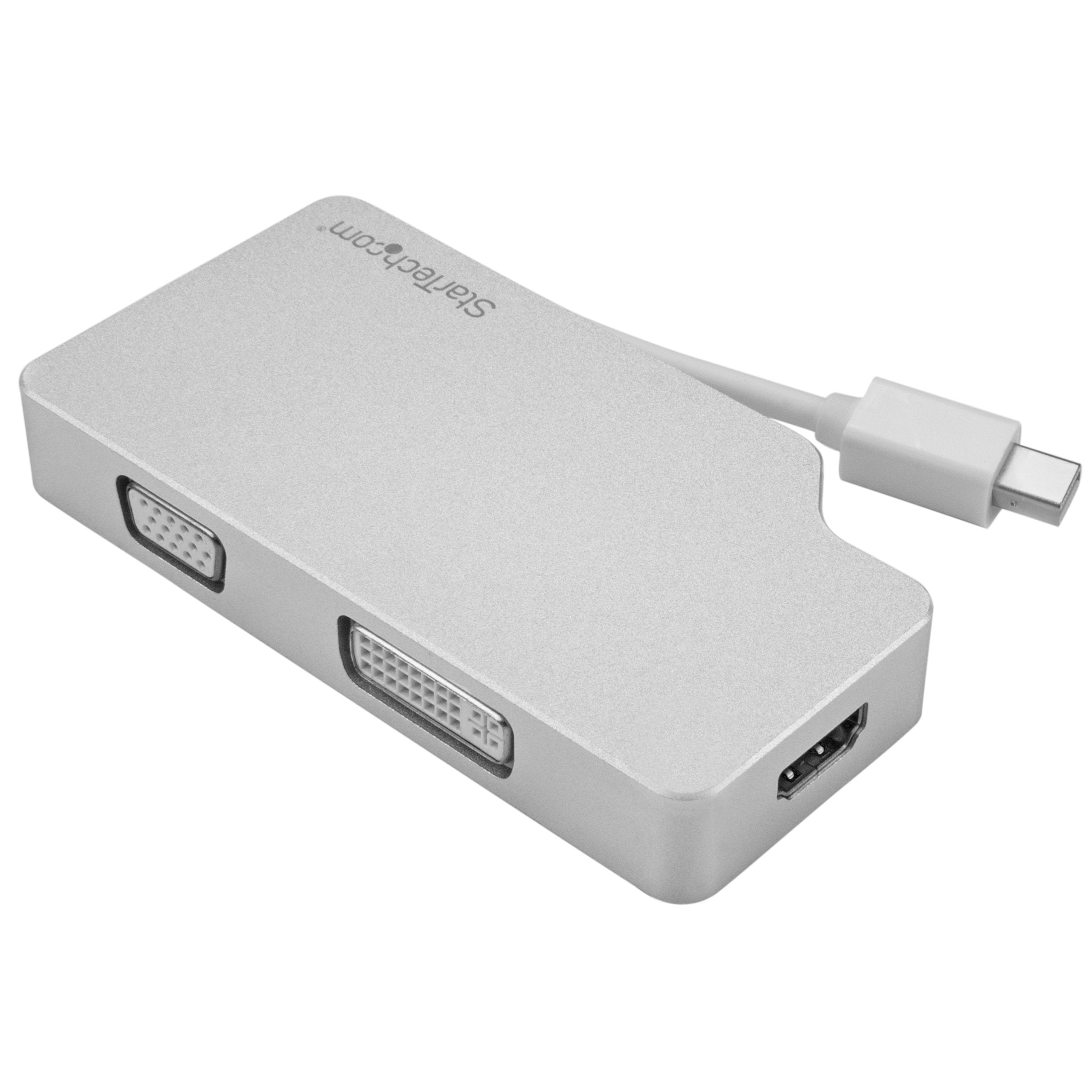 StarTech.com Aluminum Travel A/V Adapter: 3-in-1 Mini DisplayPort to VGA, DVI or HDMI - mDP Adapter - 4K (MDPVGDVHD4K)