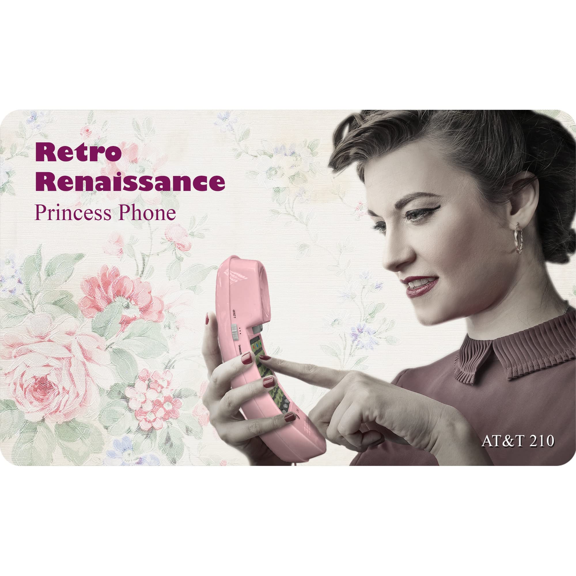 AT&T TRIMLINE 210 Pink Corded Home Phone - Lighted Big Buttons, Wall-Mount, 13 Speed Dial, Last Number Redial, Volume Control