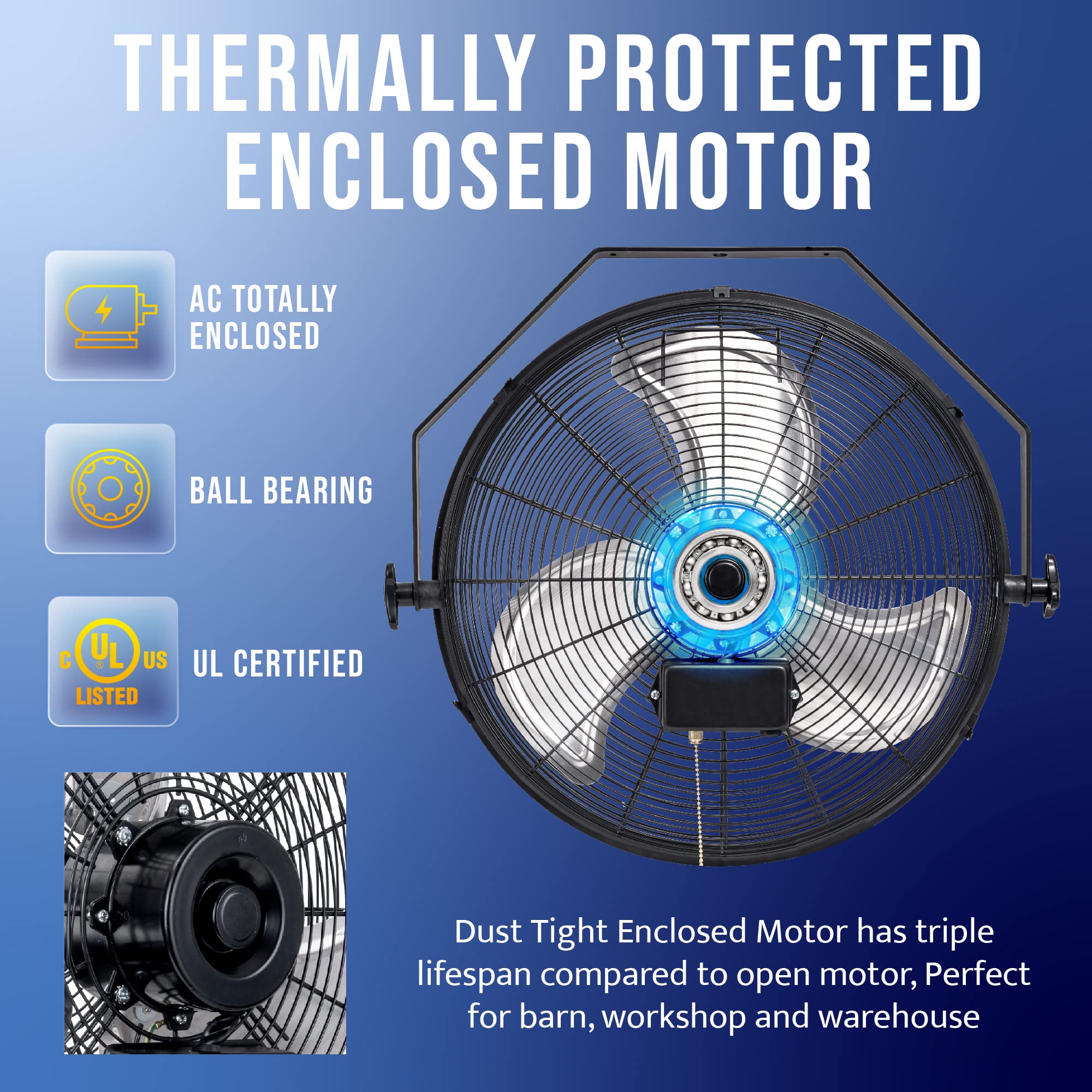 Tornado   18 Inch High Velocity Industrial Wall Fan With Teao Enclosure Motor   4000 Cfm   3 Speed   6.5 Ft Cord   Industrial, C