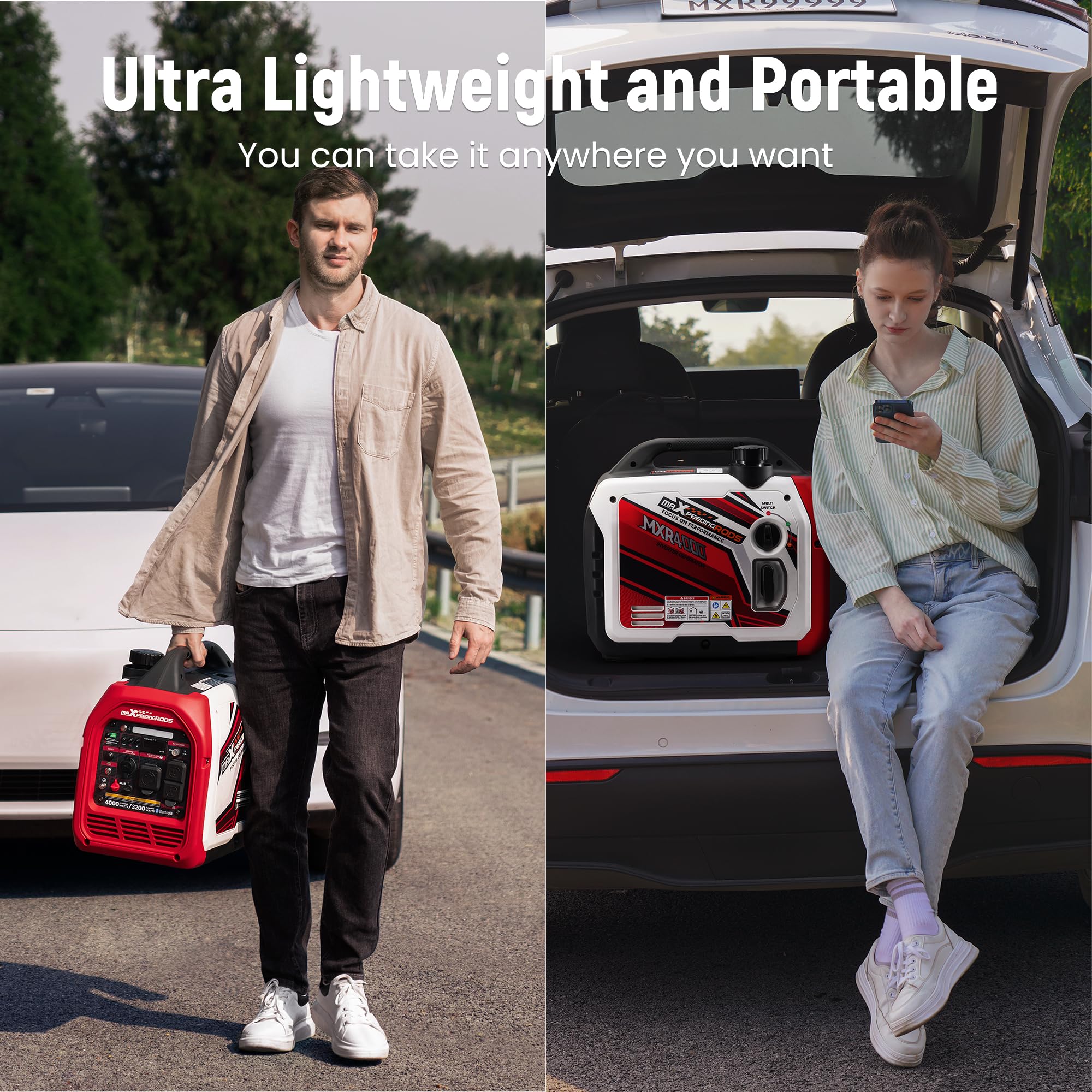 Maxpeedingrods 4000 Watt Inverter Generator Portable, Bluetooth App Remote Data Monitor, Rv Ready, Gas Powered Generator With Co