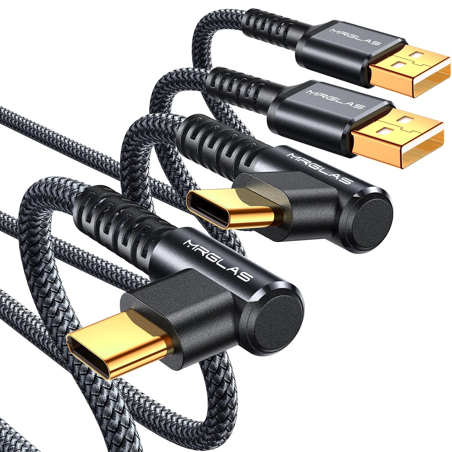 Mrglas 3.2A Usb C Charger Cable, [2 Pack,6.6Ft] Usb A To Usb C Right Angle Cable Gold Plated Type C Charger Fast Charging Durabl