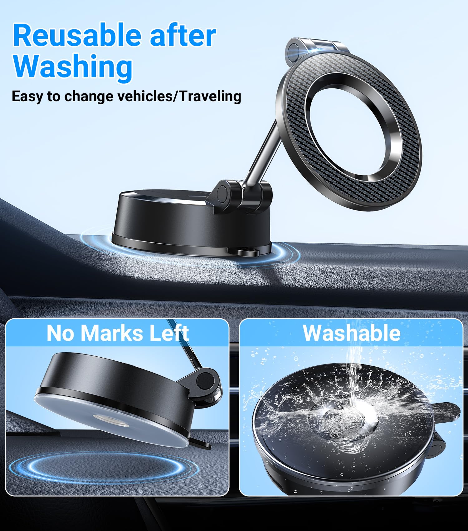 Carmount For Magsafe Car Mount?Powerful Suction?Nano Gel Adhesive Magnetic Phone Holder For Car Dash?Strongest Magnetic? Magsafe