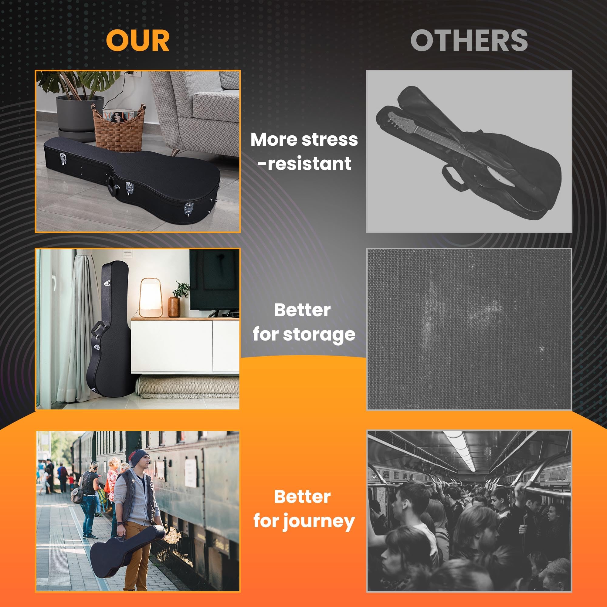 Aw 41 Acoustic Dreadnought Guitar Hard Case Wooden Hard Shell Carrying Case With Lock Latch Key Black