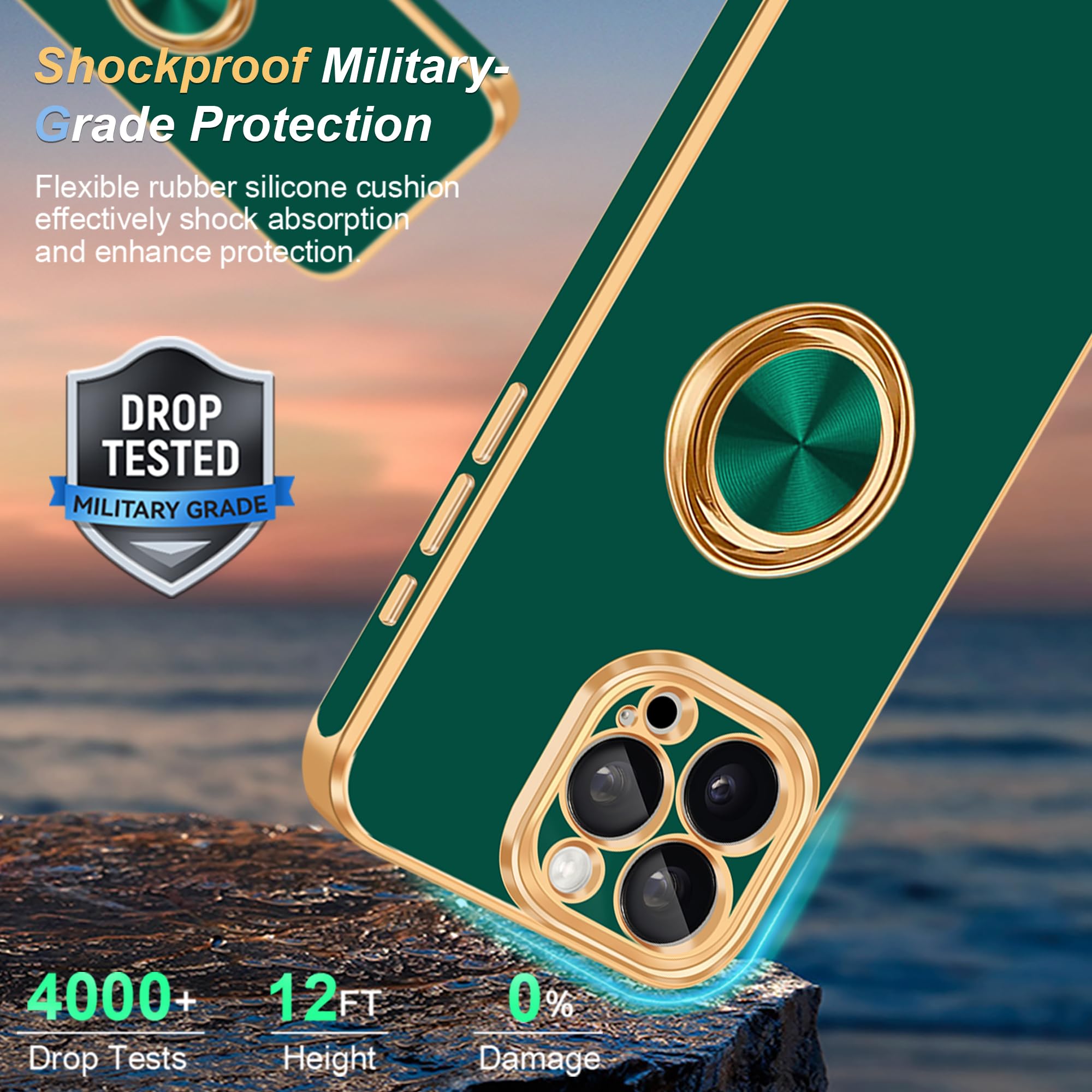 Fingic For Iphone 15 Pro Max Case[With 360Ring Holder Stand][Support Magnetic Car Mount] Kickstand Phone Case For Women Girls Bo