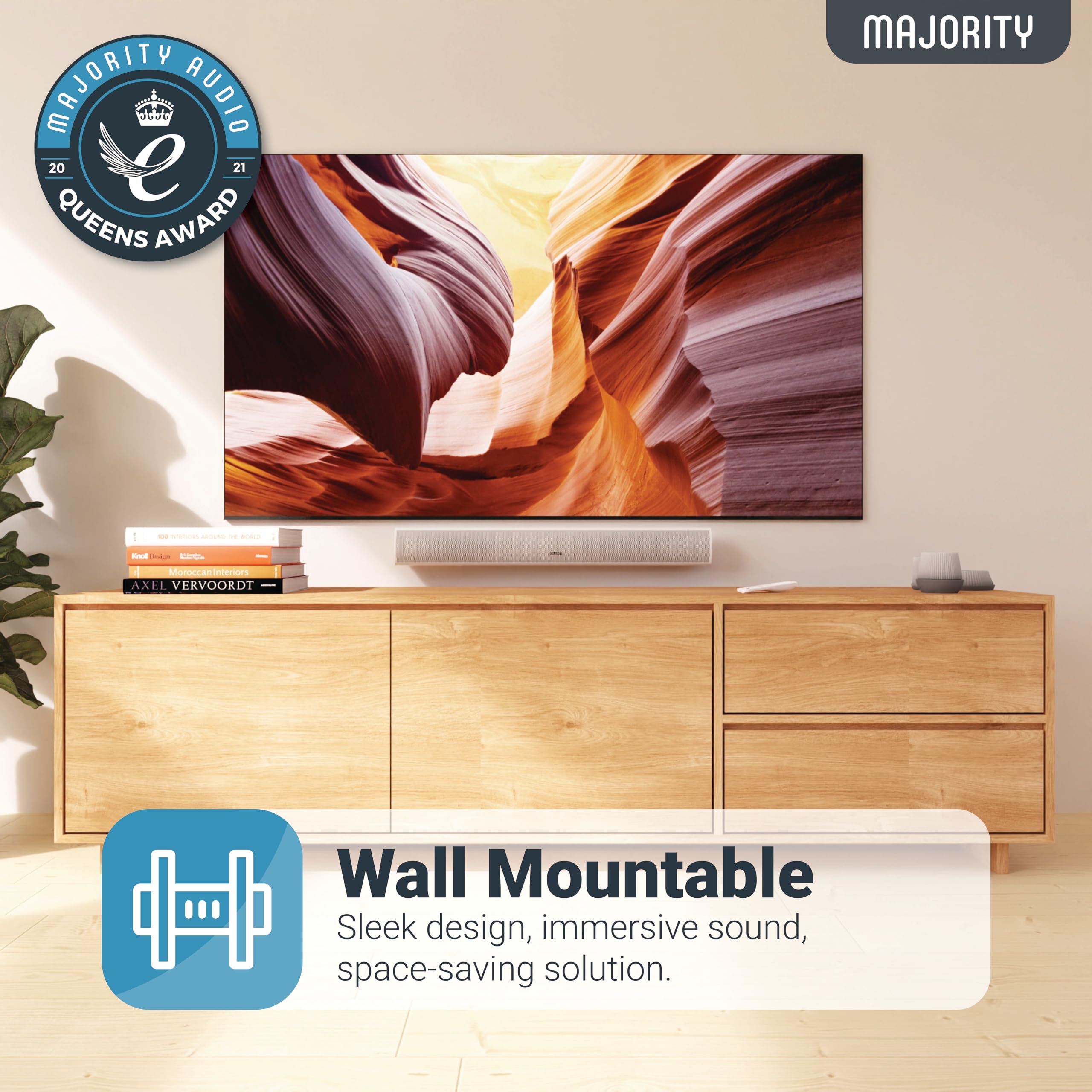 Majority Teton Sound Bar For Tv | 120W Powerful Stereo 2.1 Channel Sound | Home Theatre 3D Soundbar With Built In Subwoofer | Hd