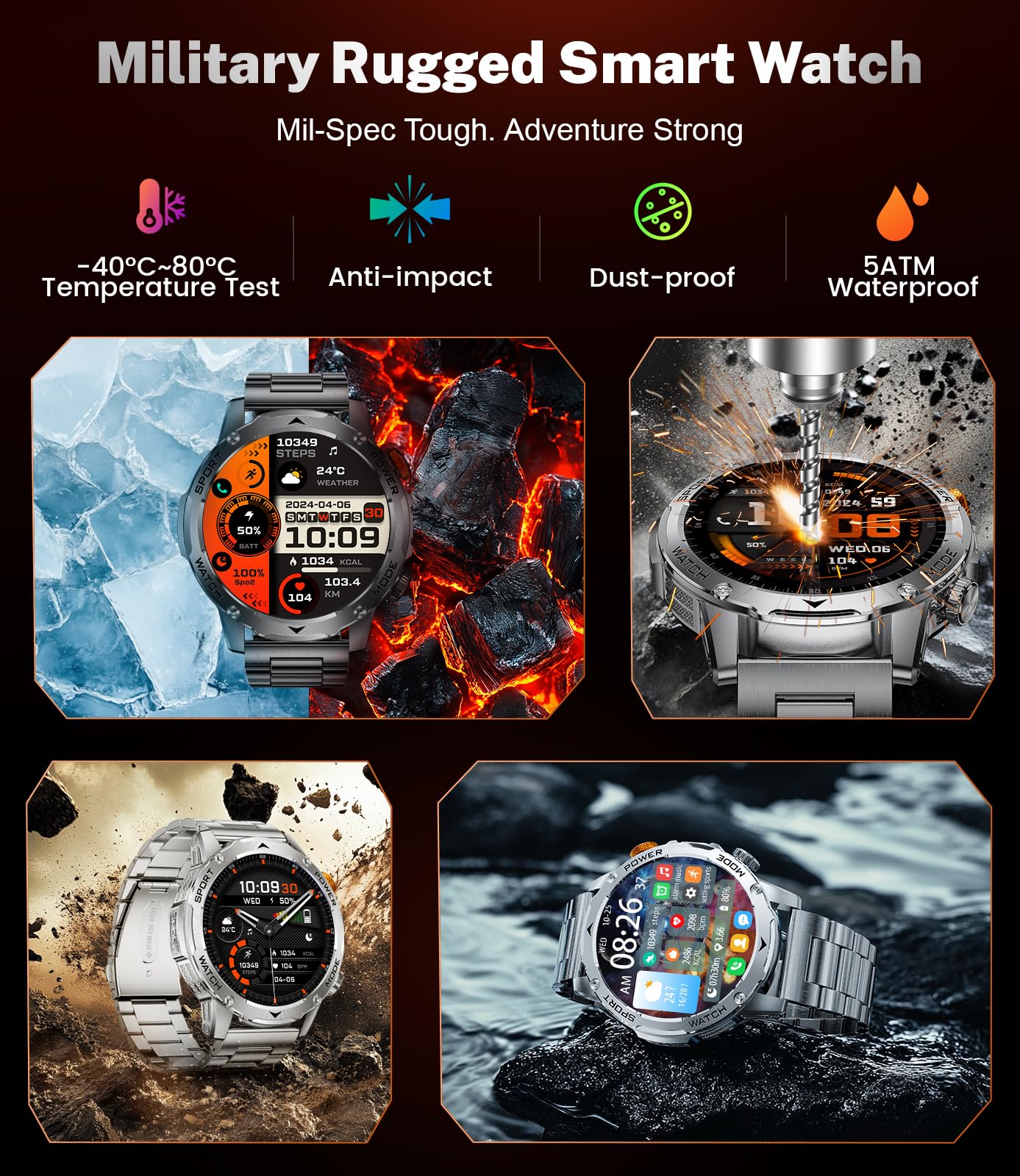 Lige Smart Watch For Men (Make/Answer Calls) With 1000Mah, 1.75 '' Hd Screen Smartwatch With Flashlight, Heart Rate/Sleep Monito