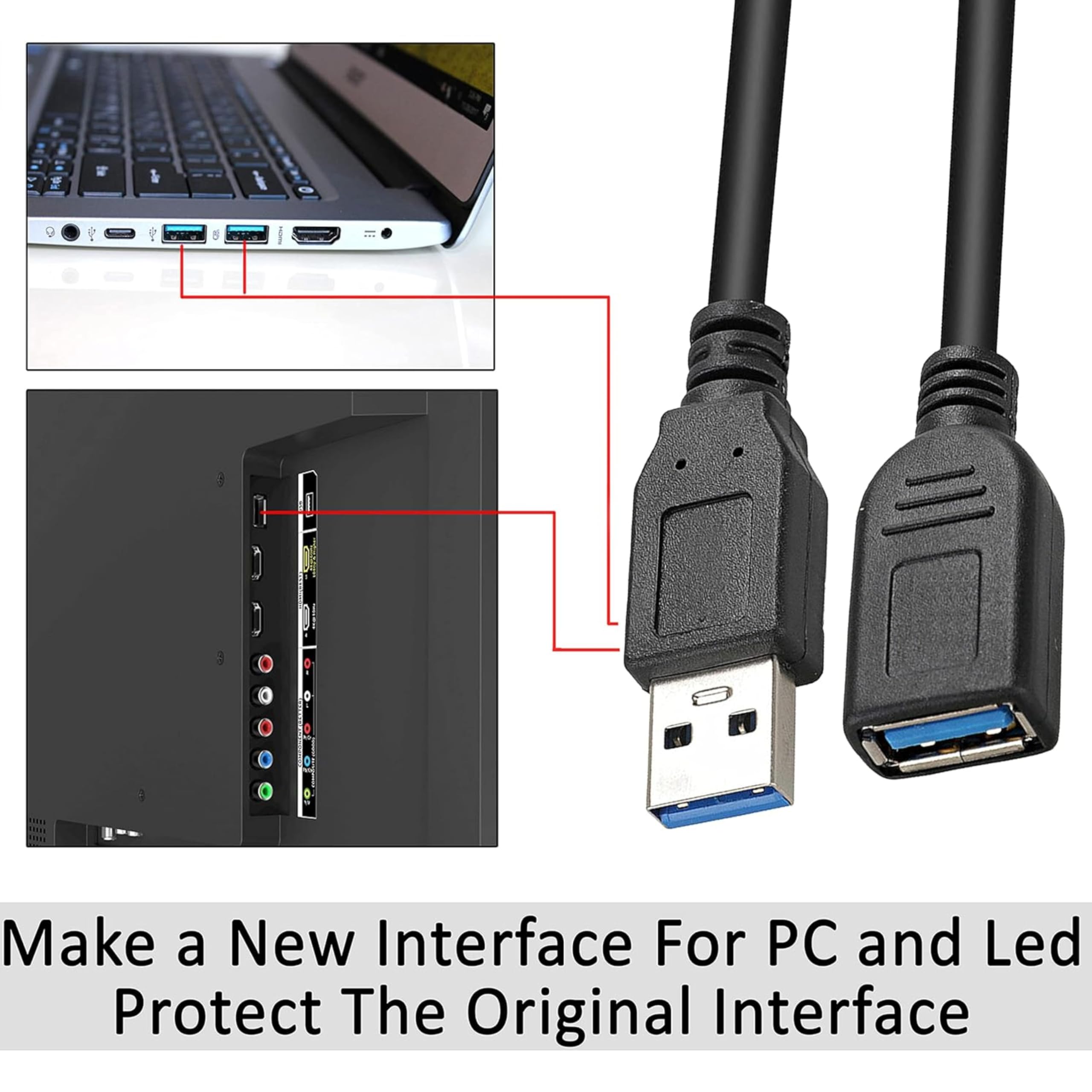Saitech It 2 Pack 15Cm Short Usb 3.0 Male A To Female A Extension Cable 5Gbps For Laptop/Pc/Mac/Printers  Black