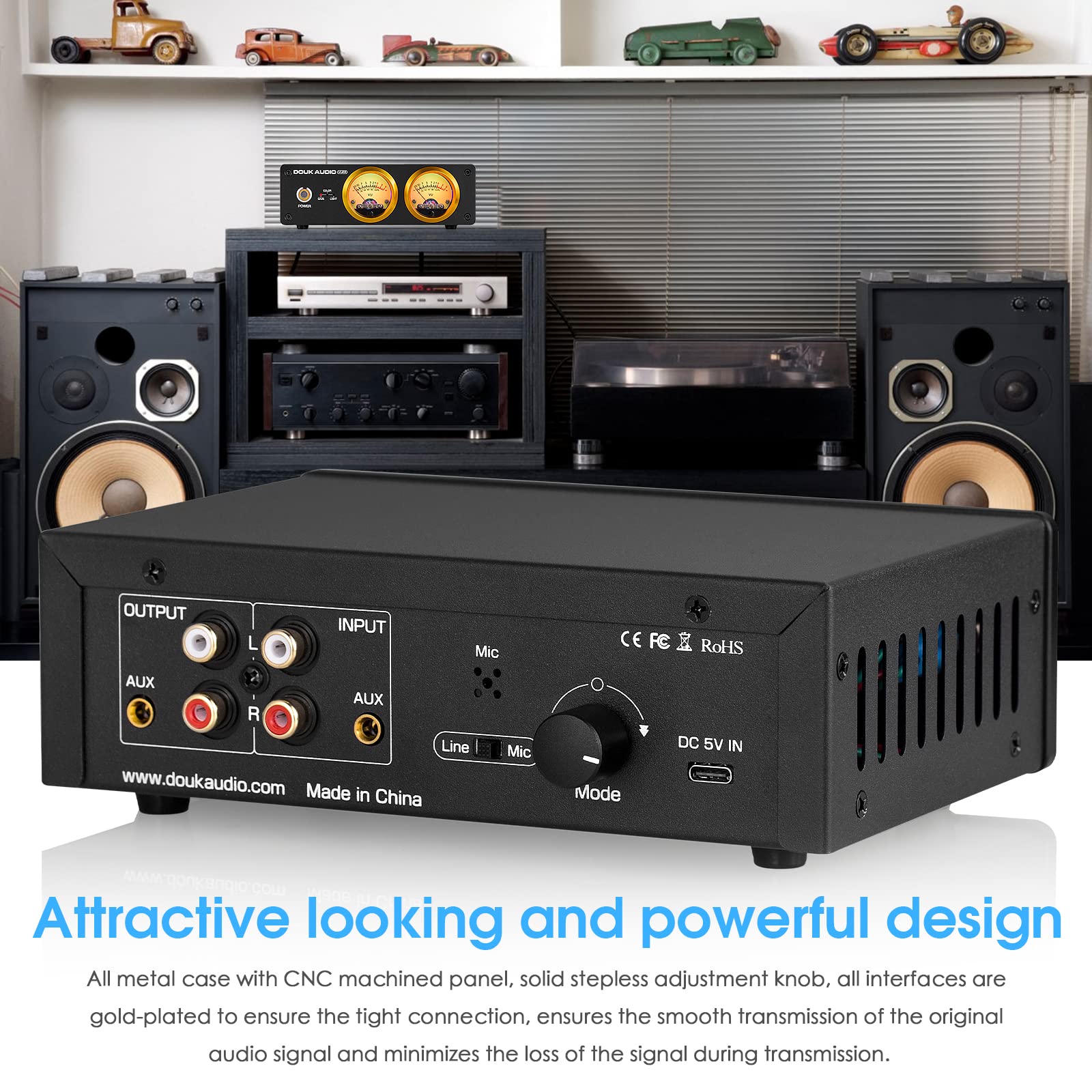 Douk Audio Vu22 Dual Analog Vu Meter Display Db Panel Mic+Line Sound Level Meter (Black)