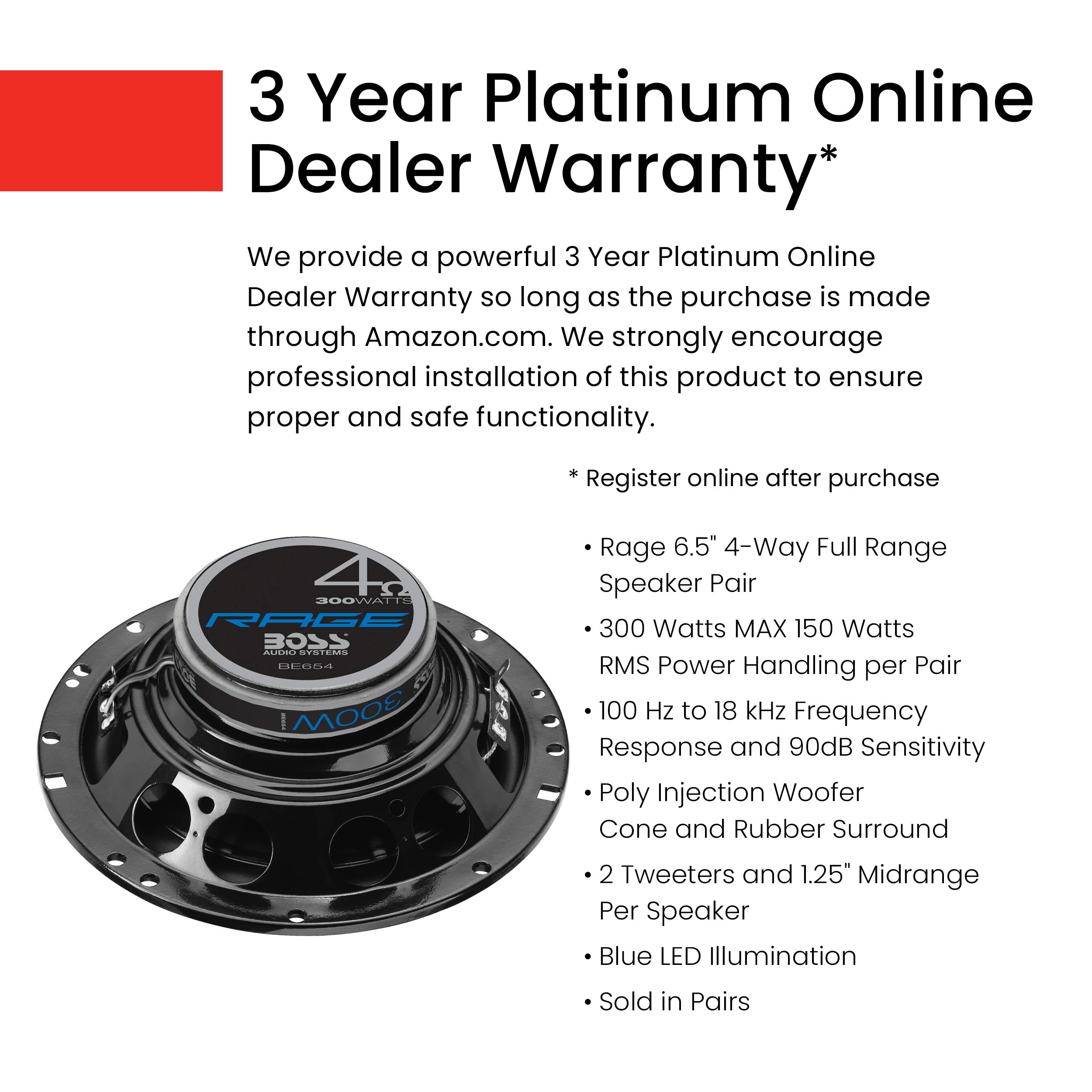 Boss Audio Systems Be654 Rage Series 6.5 Inch Car Door Speakers   Blue Light Illumination, 300 W, 4 Way, Full Range, Coaxial, So