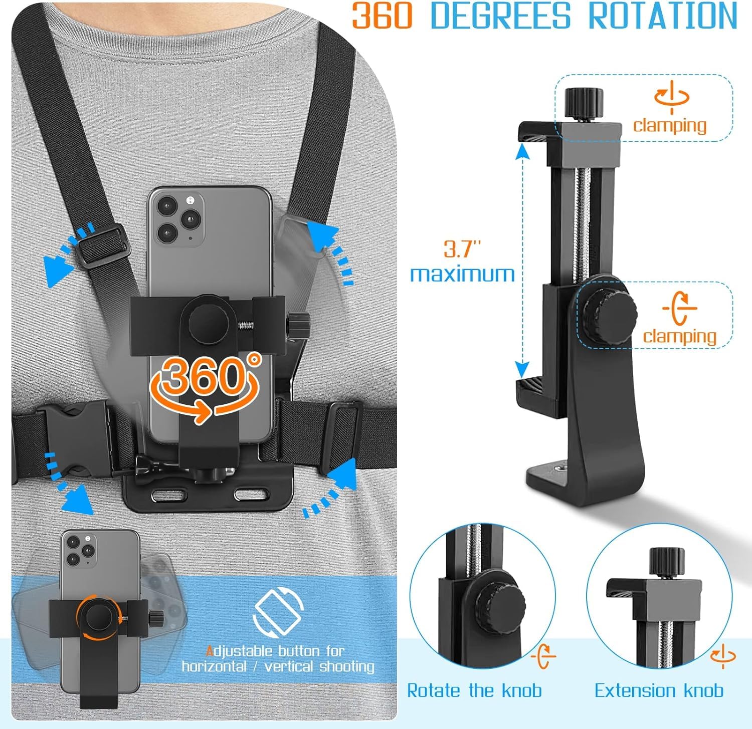 Mobile Phone Chest Mount Harness Strap Holder Cell Phone Clip Action Camera Pov For Samsung Iphone Plus Etc