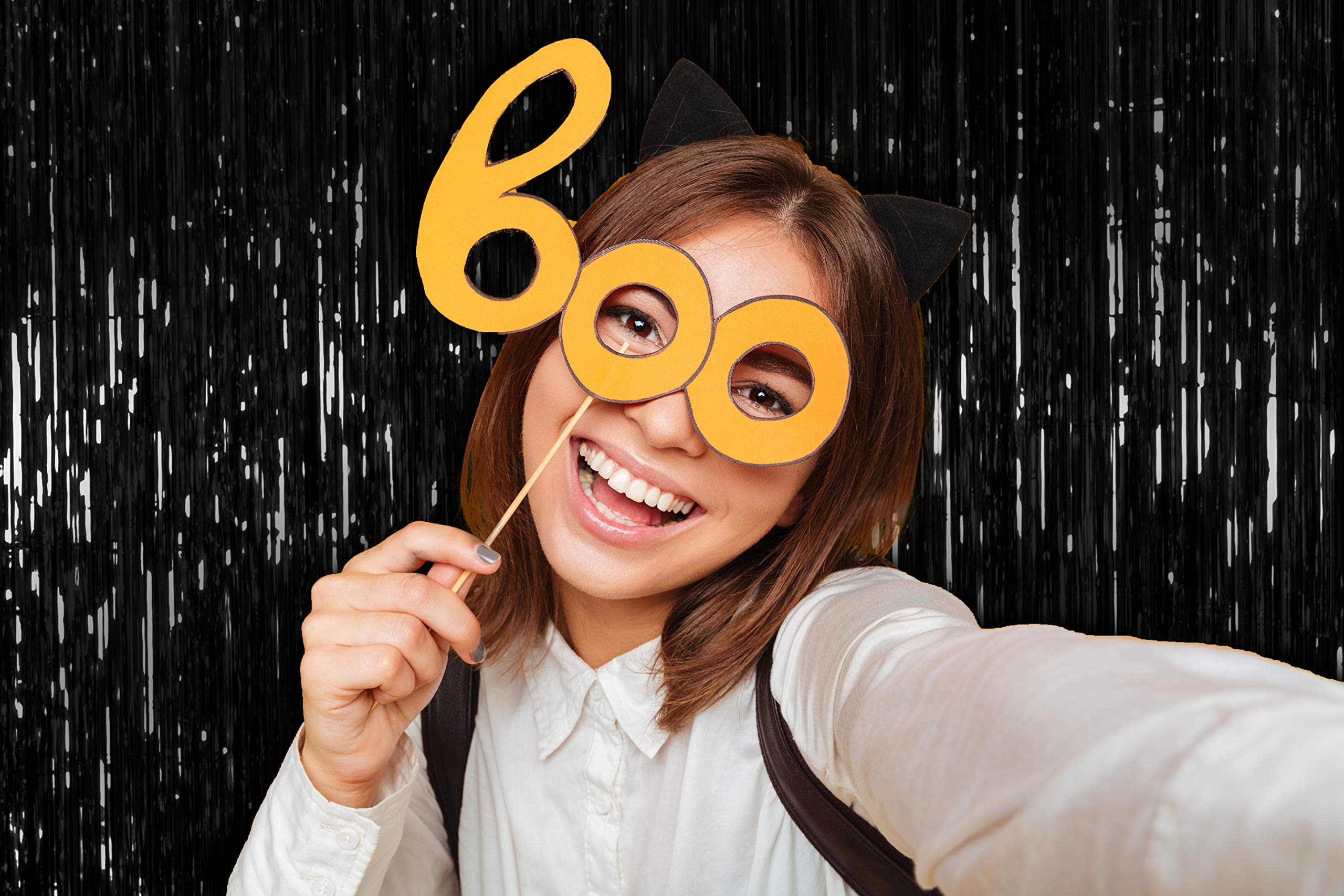 Halloween Party Decorations Metallic Tinsel Fringe Black Curtains 3 Pack 3 Feet X 8 Feet Foil Curtain For Photo Booth Backdrop D