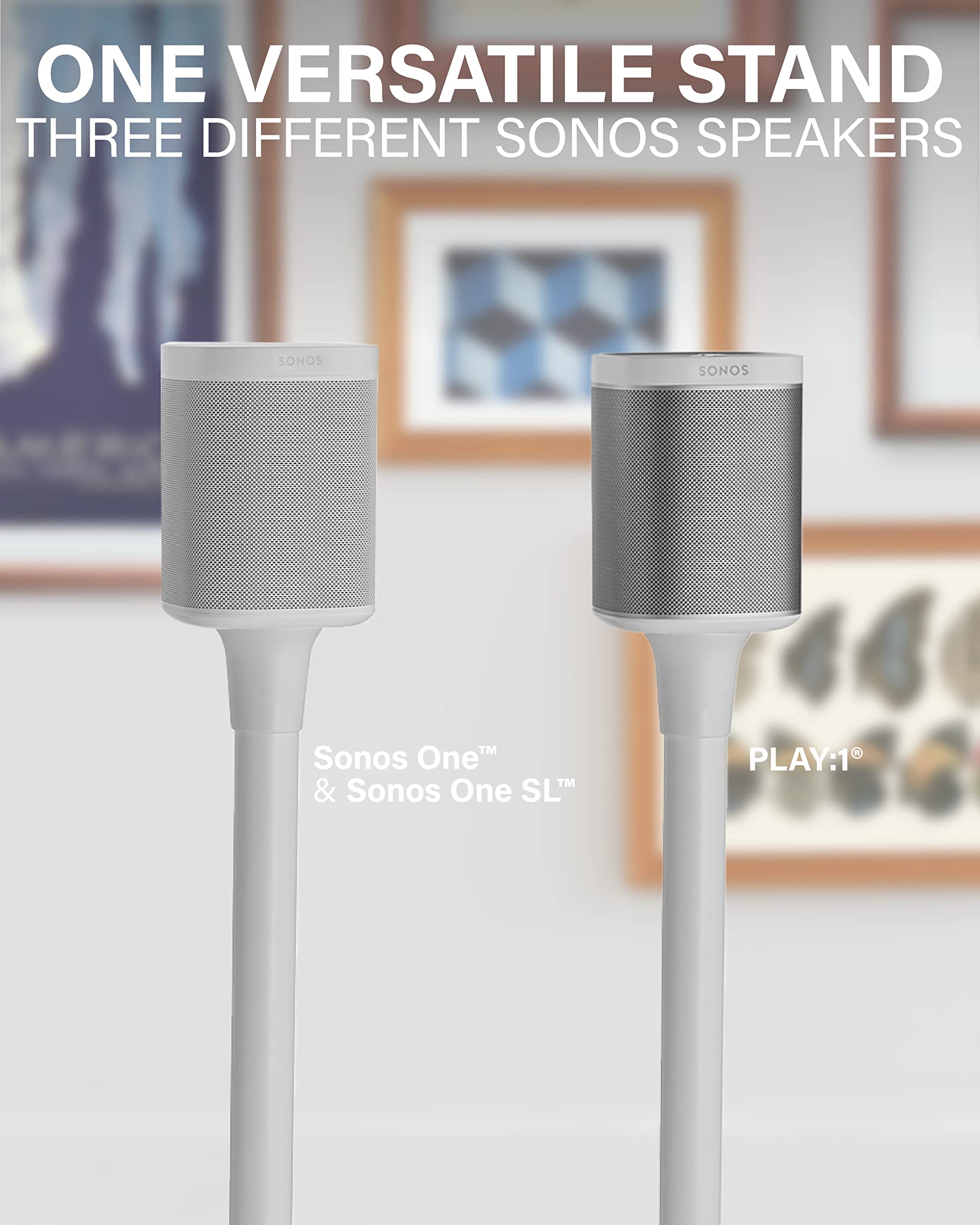 Sanus Speaker Stands Pair For Sonos One, One Sl & Play:1 Speakers   Premium Fixed Height Speaker Stand W/Built In Cable Manageme