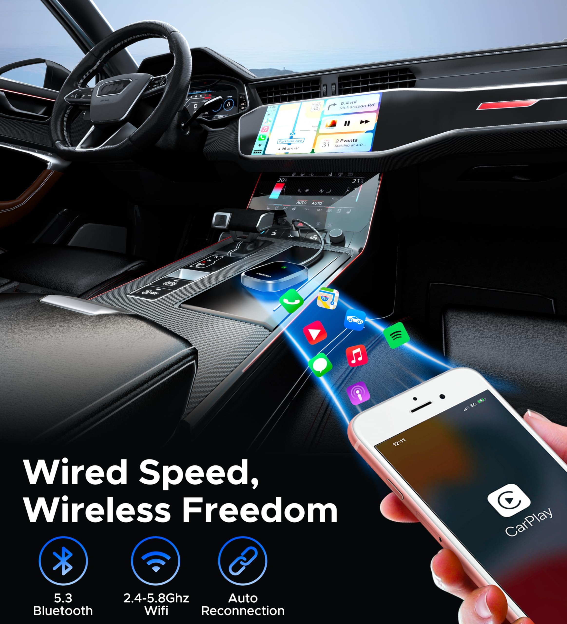 Wireless Carplay Adapter   Fast Converts Wired Car Play To Wireless Via Usb, Latencyfree With Original Control, Fit For Apple Ip