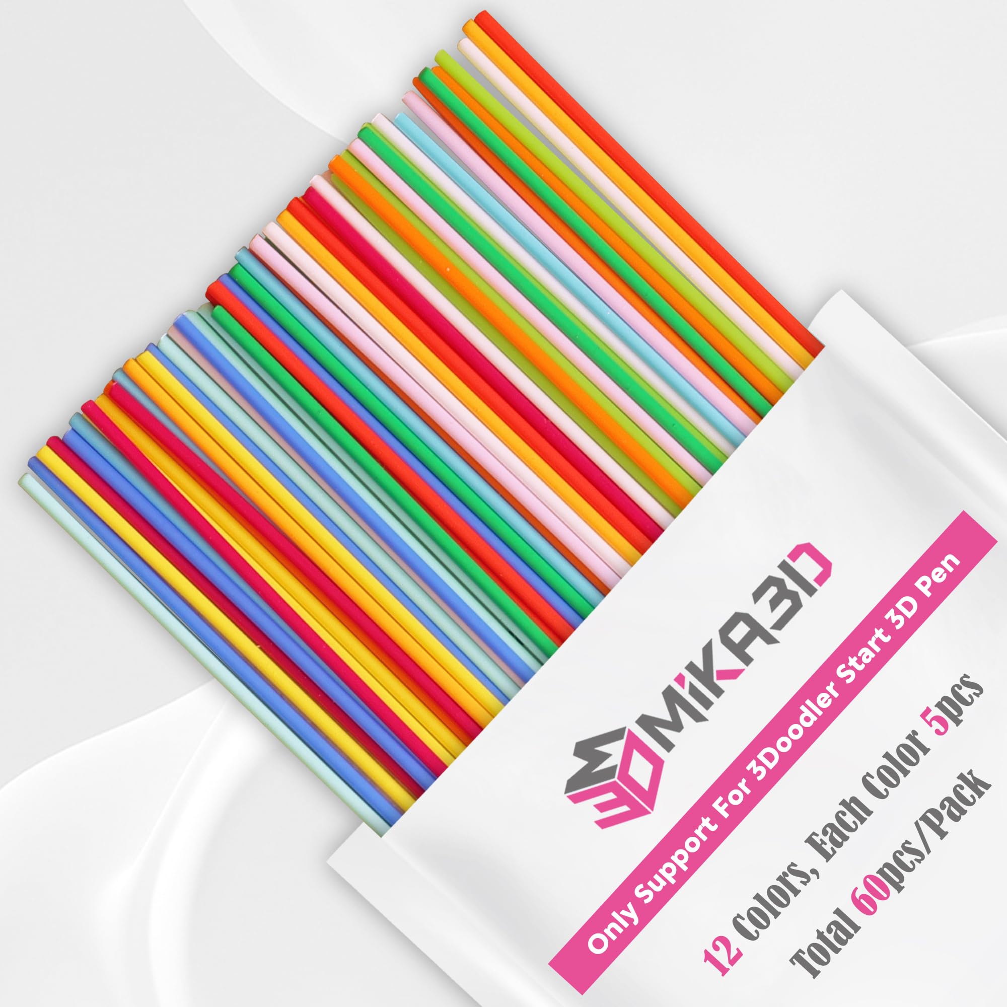 12 Bright Colors 2.5mm PCL Filament Refill, Low Print Temperature Filament, Each Color 15cm x 5pc, Total 60pcs 900cm PCL Filamen