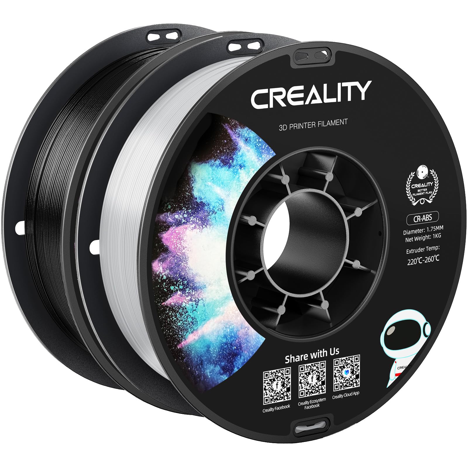 Creality 2 kg Black & White ABS Filament 1.75mm,3D Printer Filaments, Strong, Durable, Good Heat Resistant, Less Odor, Dimension