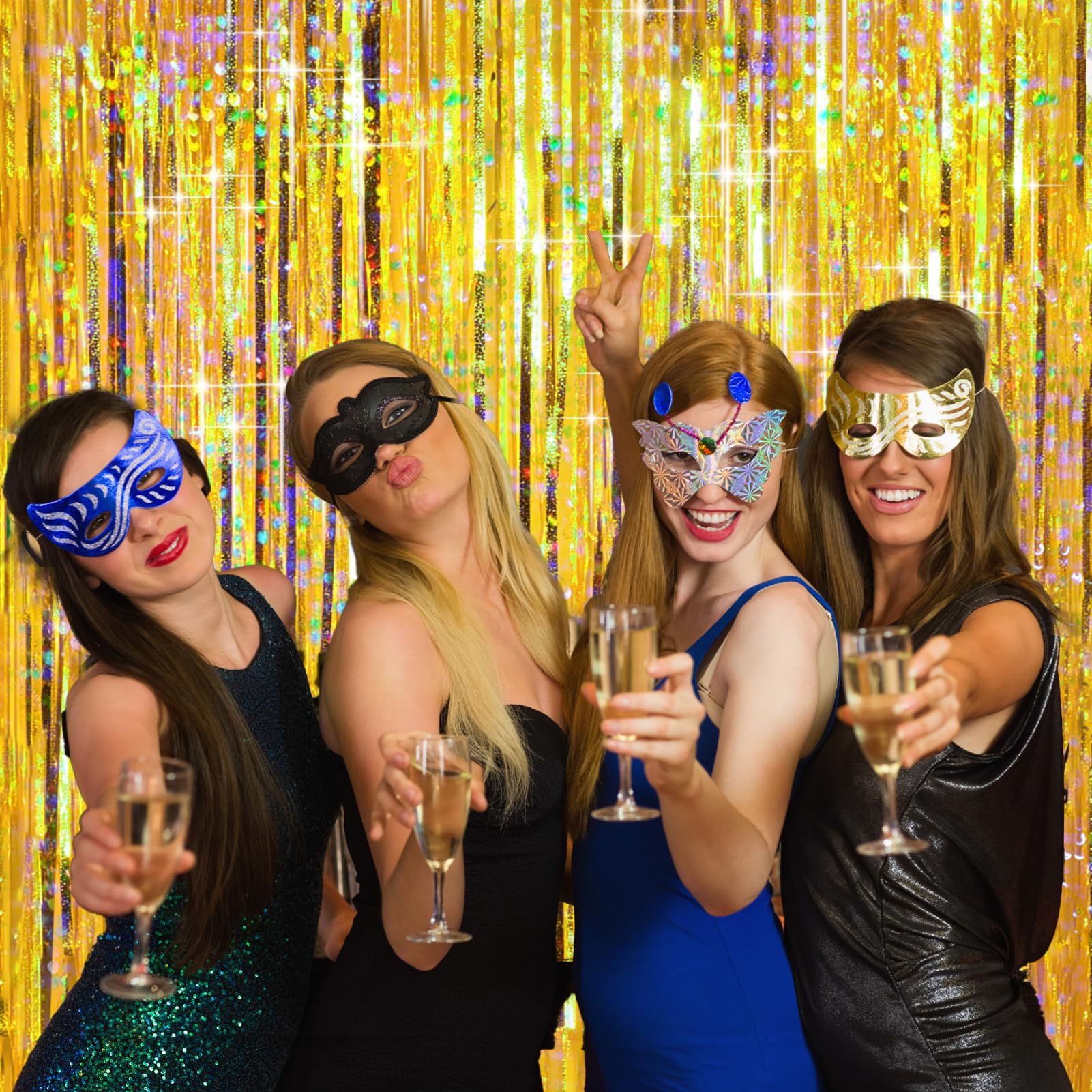 4 Packs Gold Foil Fringe Curtain, Gold Glitter Metallic Tinsel Backdrop For Birthday, Wedding, Baby Shower, Bachelorette, Gradua