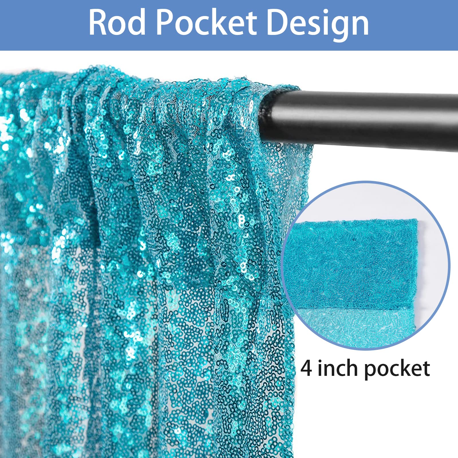 Hahuho Turquoise Sequin Backdrop Curtain, 2Pcs 2Ftx8Ft Glitter Backdrop Curtain For Parties, Christmas, Wedding, Party Decoratio