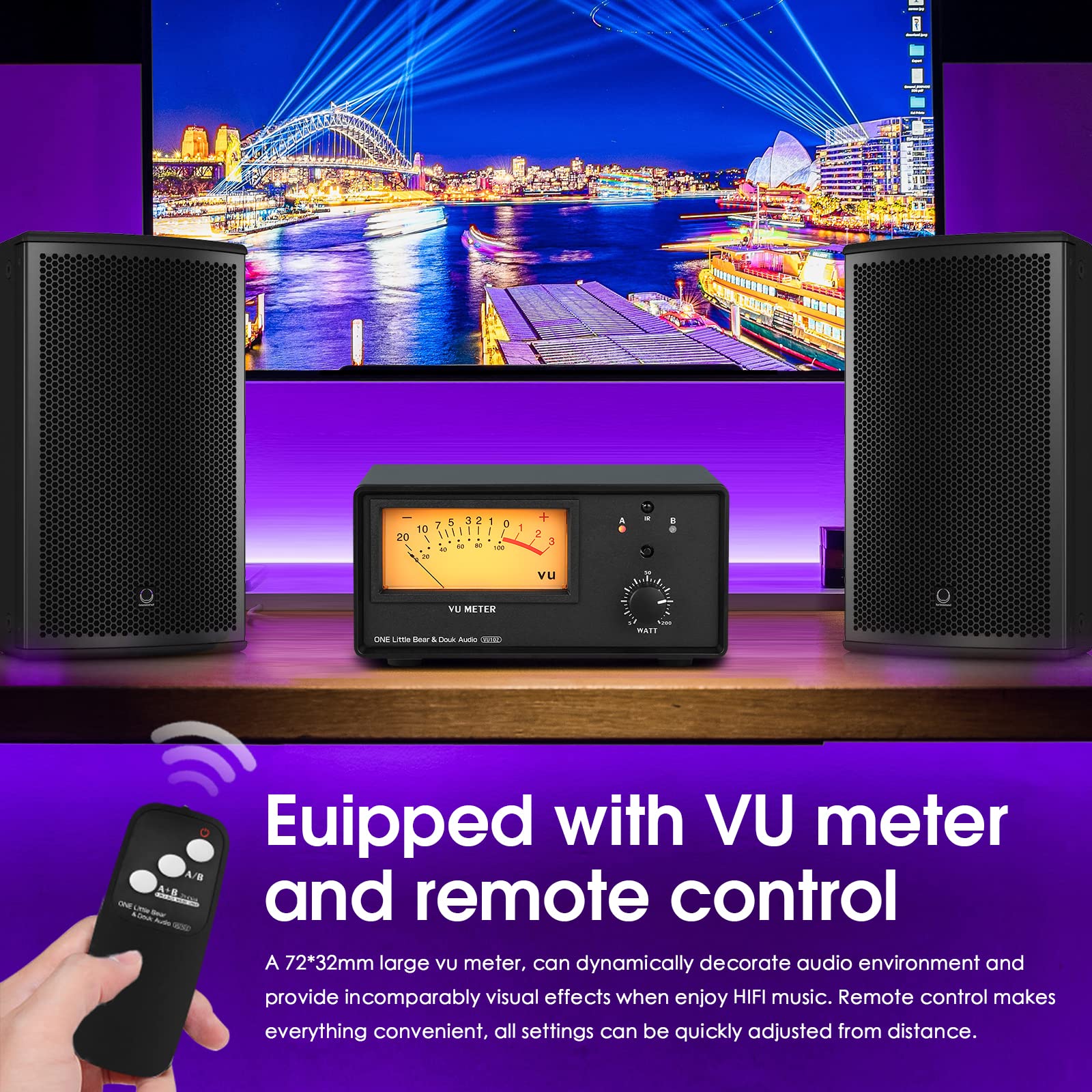 Douk Audio Vu102 2 Zone Speaker Selector Box Amplifier Switch With Vu Meter And Remote Control For Home Stereo System Studio Sou