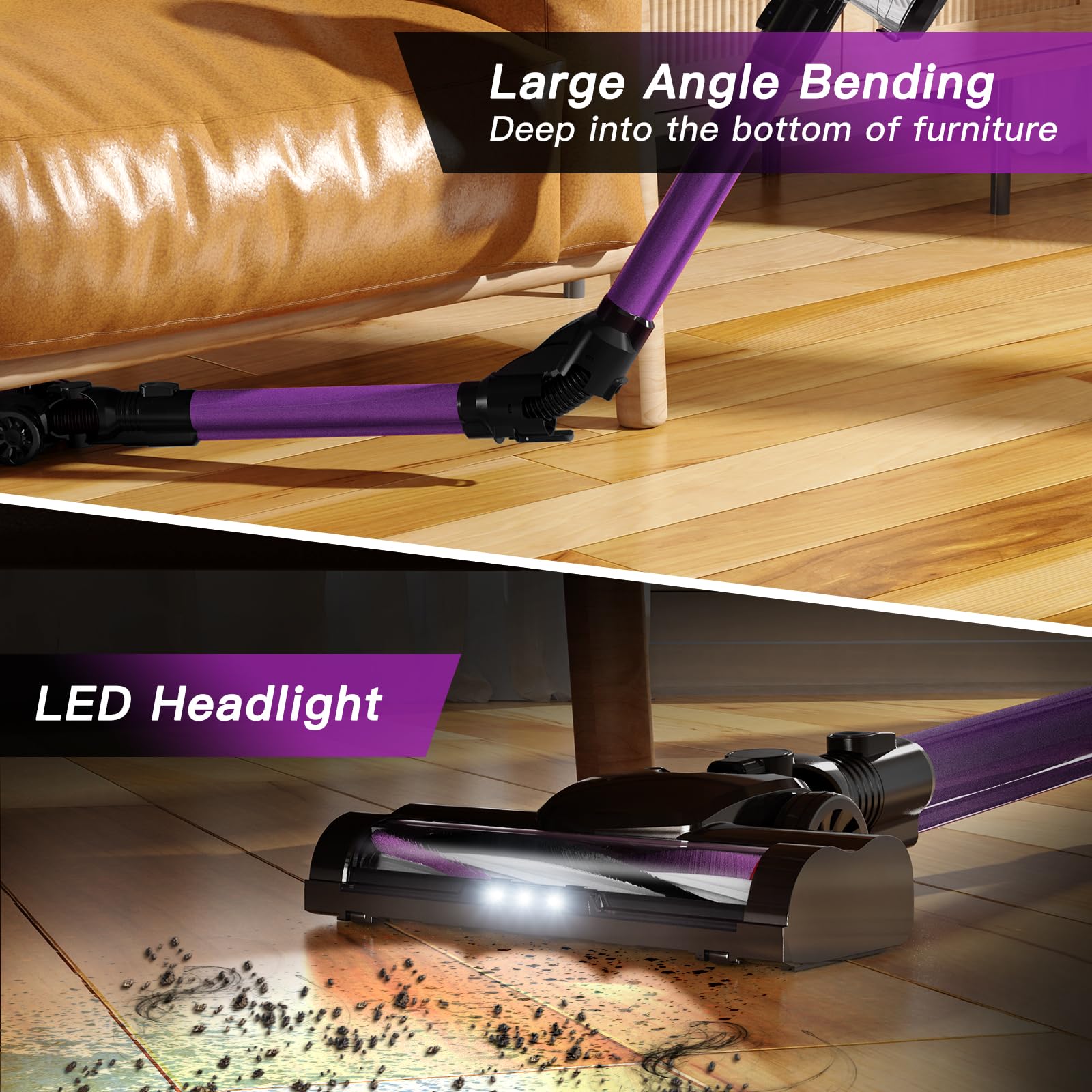 Texous Cordless Vacuum Cleaner, Lightweight Cordless Stick Vacuum Cleaner With Bendable Wand Rechargeable Cordless Vacuum 2 Mode