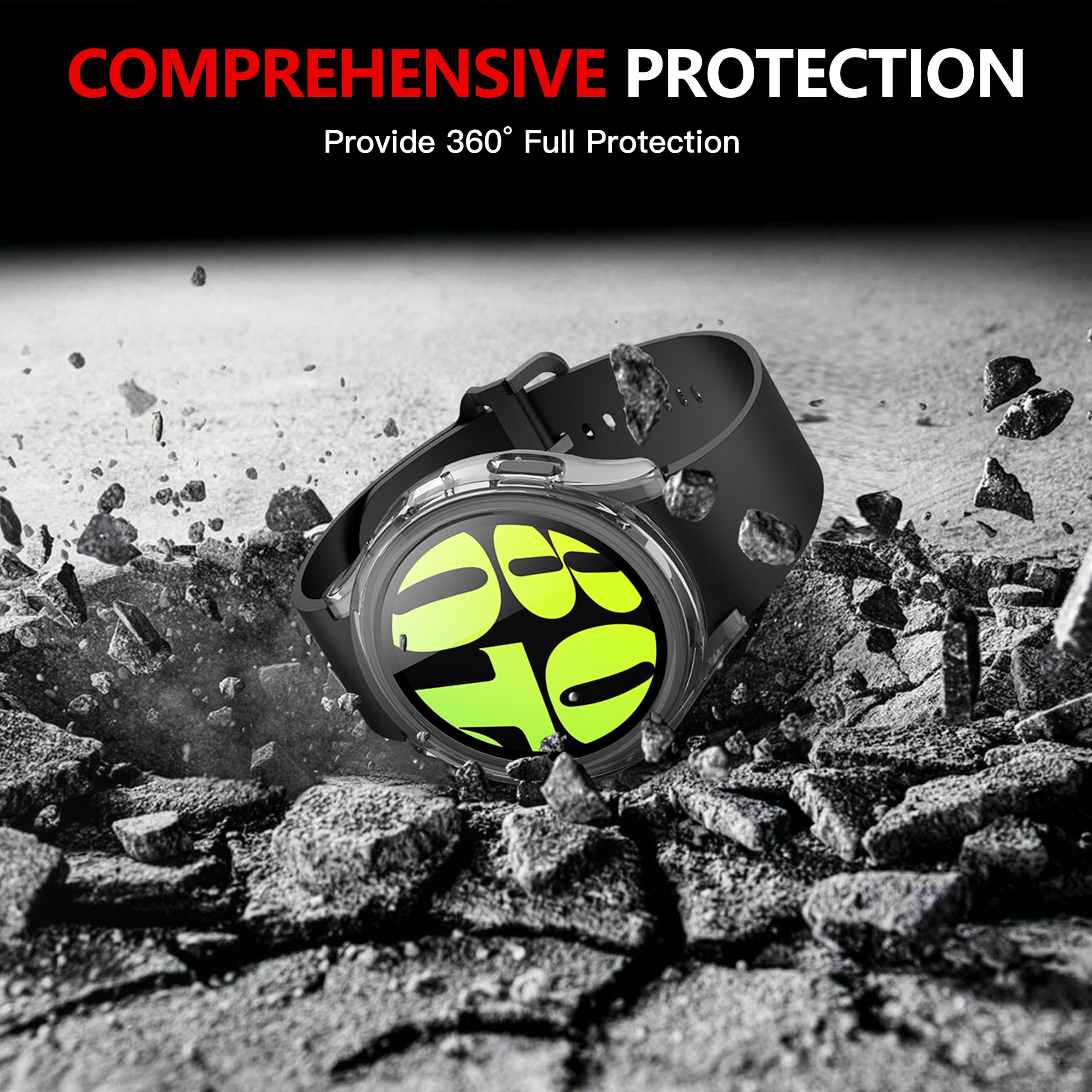 Misxi 2 Pack Hard Pc Screen Protector Case With Tempered Glass, Compatible For Samsung Galaxy Watch 6 44Mm, Ultra Thin Scratch R