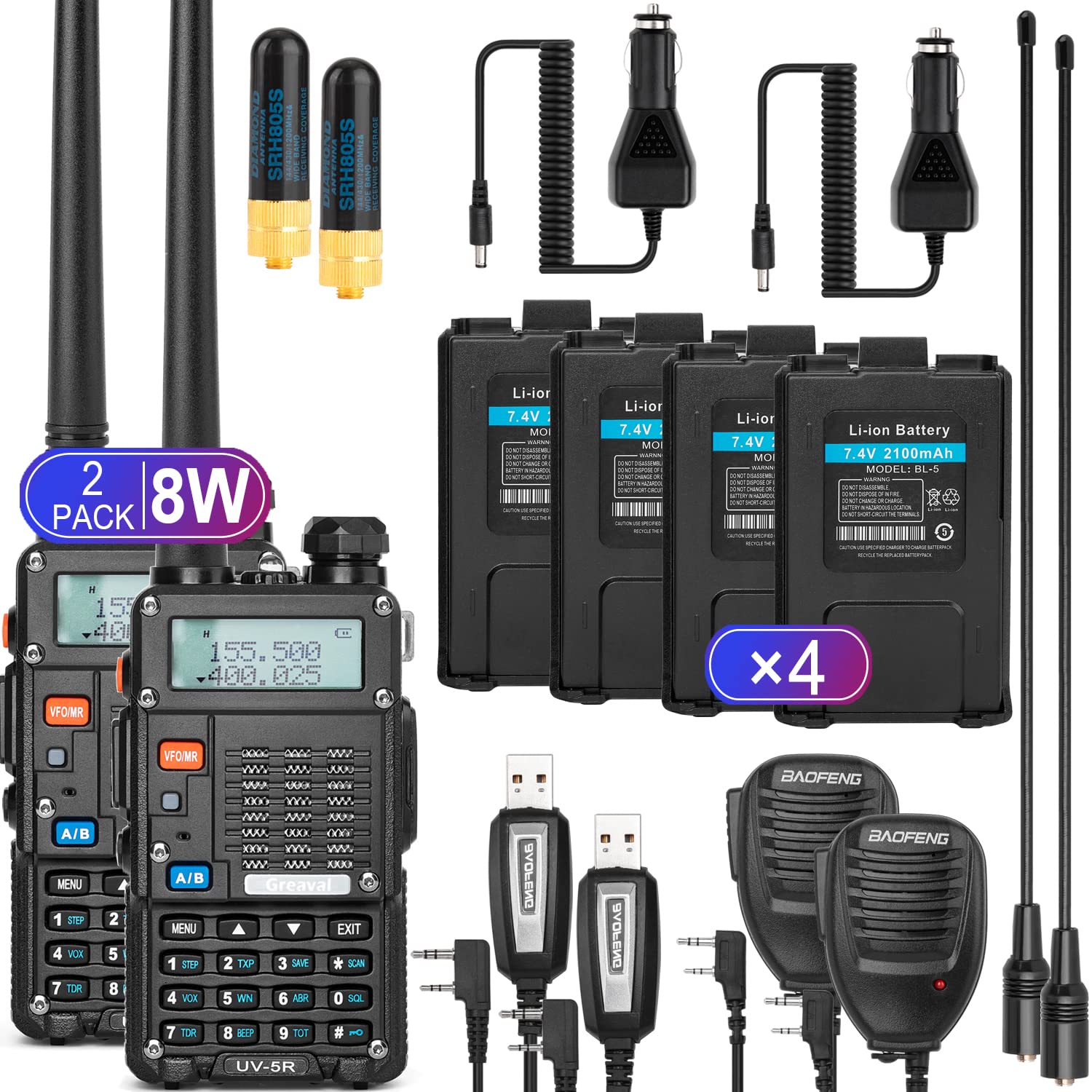 Ham Radio Walkie Talkie (Uv 5R) Uhf Vhf Dual Band 2 Way Radio With Rechargeable Li Ion Battery Handheld Walkie Talkies Complete Set With Earpiece And Programming Cable (2 Pack)