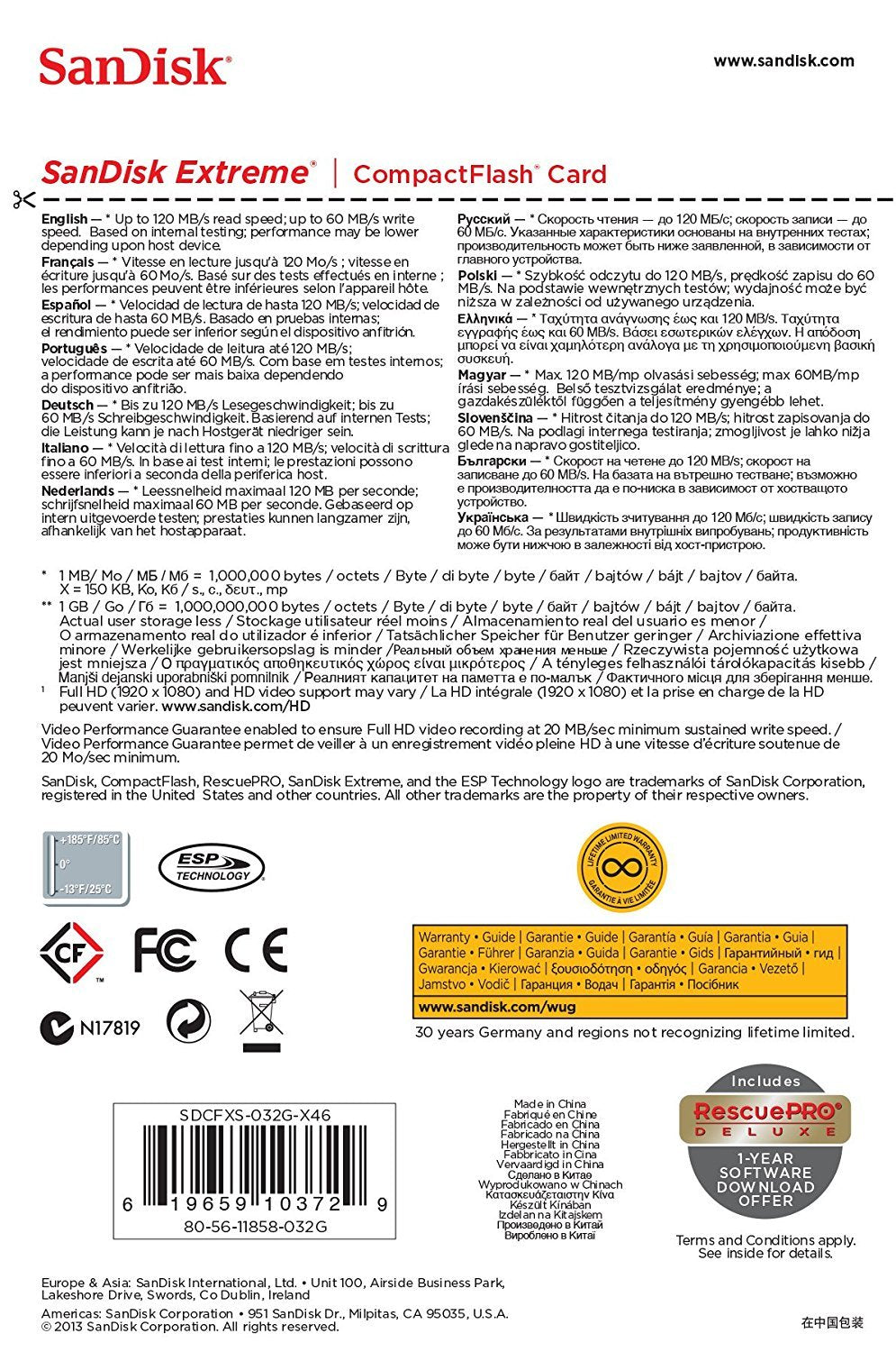 Sandisk Corporation Extreme Compactflash Card