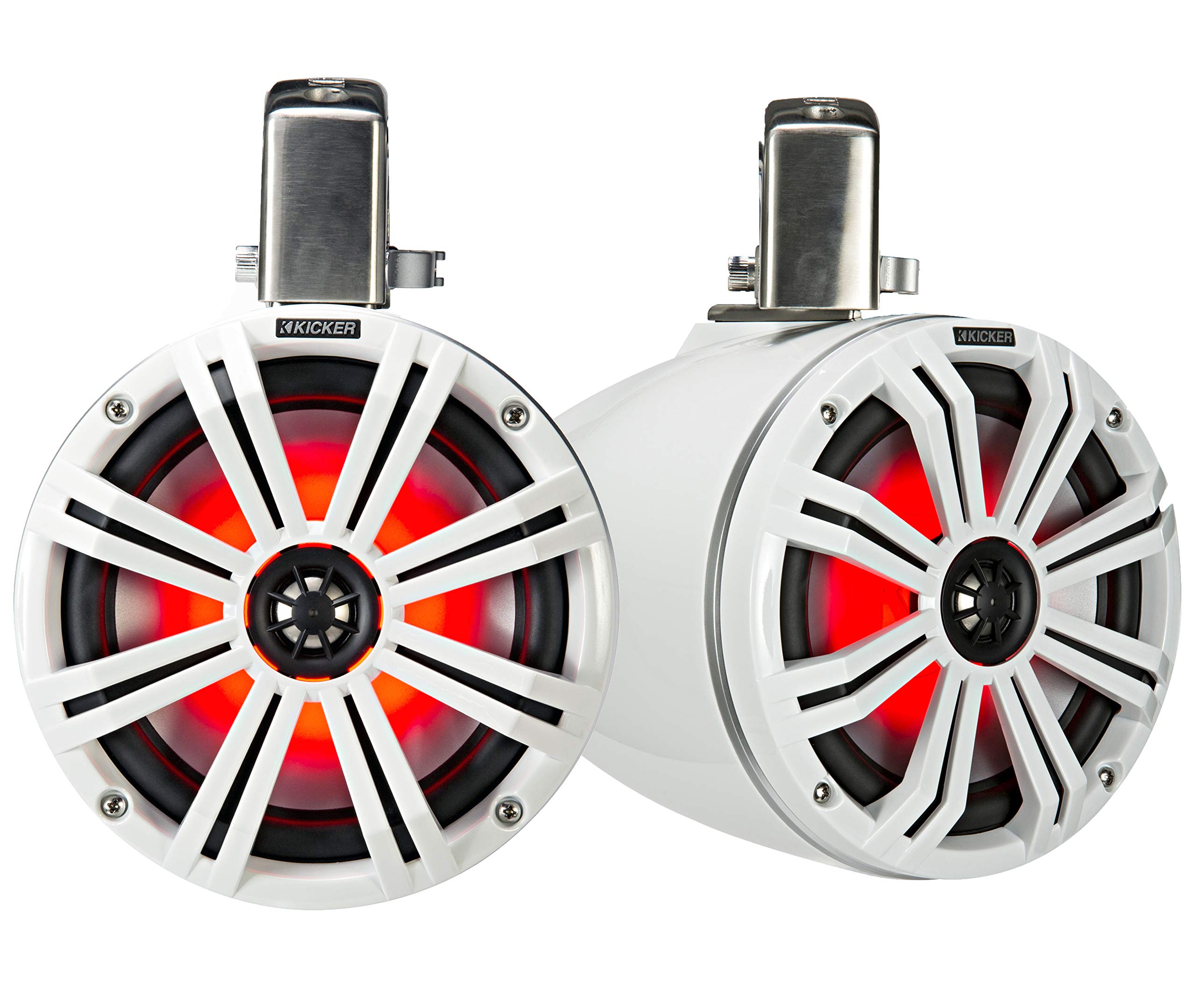 KICKER KMTC65W 6.5 Loaded Marine Wake Tower Enclosures with 45KM654L Speakers - White Grills and Enclosures