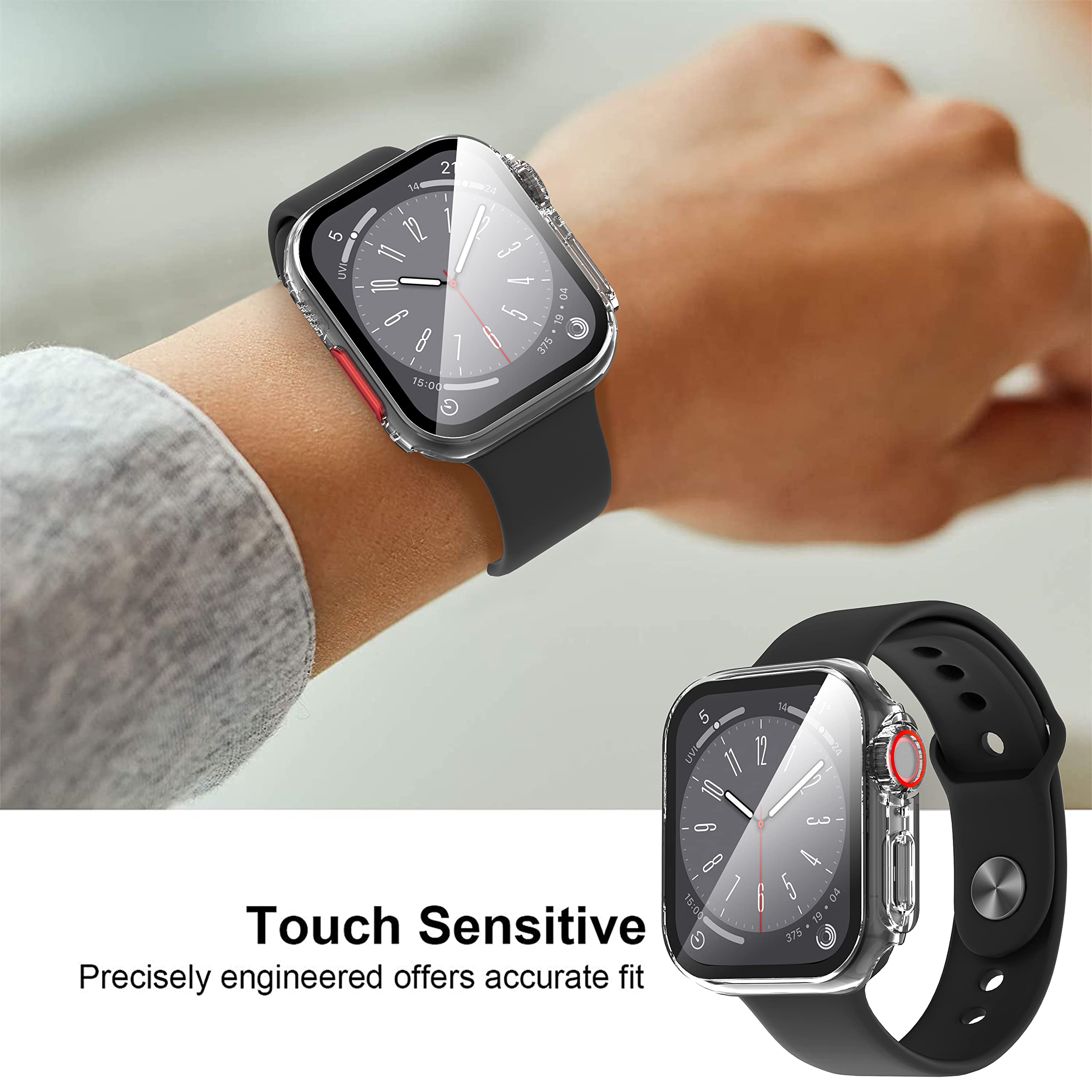Suoman For Apple Watch 45Mm Screen Protector Case, Ultra Thin Tempered Glass Unique Design Full Coverage Hard Pc Case Cover For