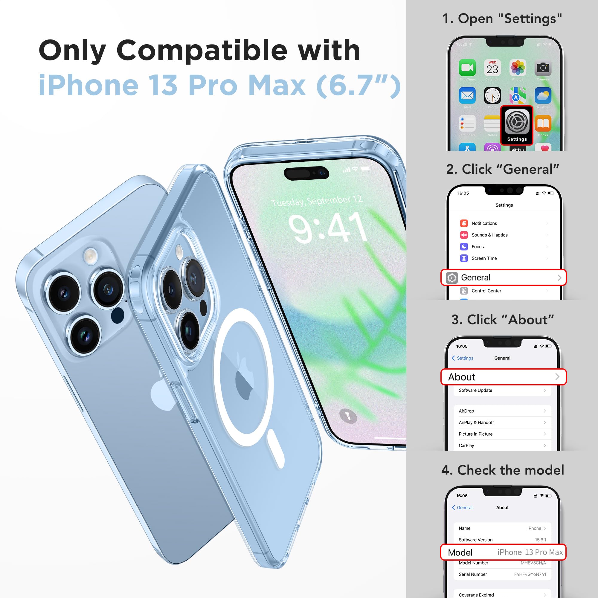 Gonez Magnetic For Iphone 13 Pro Max Case,Compatible With Magsafe,[2 Screen Protector & 2 Camera Cover][Anti Fingerprint][Non Ye