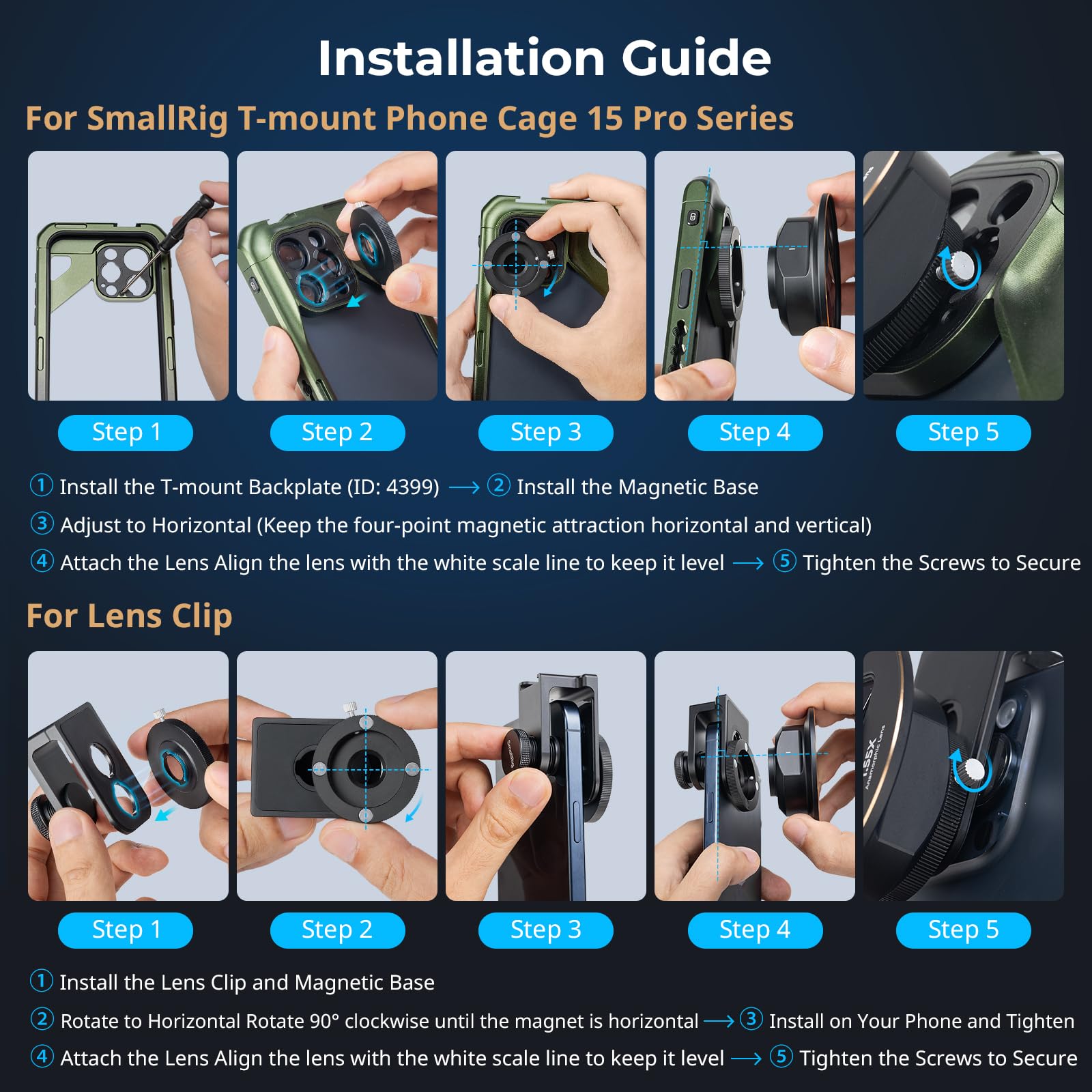 Smallrig 1.55Xt Anamorphic Lens For Phone, 2.76:1 Widescreen Cinematic Blue Flare Lens For T-Mount Phone Cage, Anamorphic Lens W