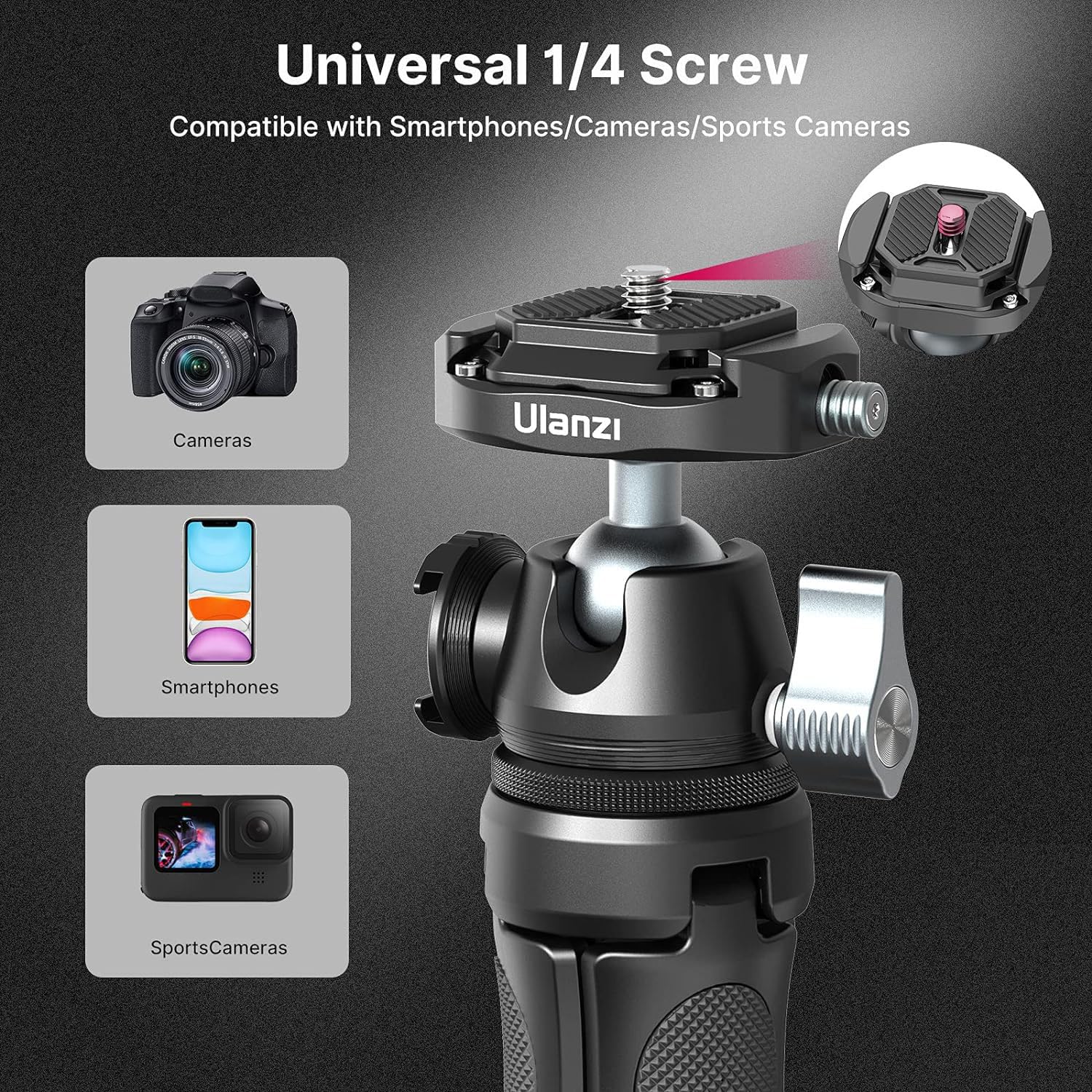 Ulanzi Camera Tripod, Mt-46 Aluminum Alloy Phone Tripod For Camera With F38 Quick Release Plate, 4 Levels Adjustment 360 Ball He