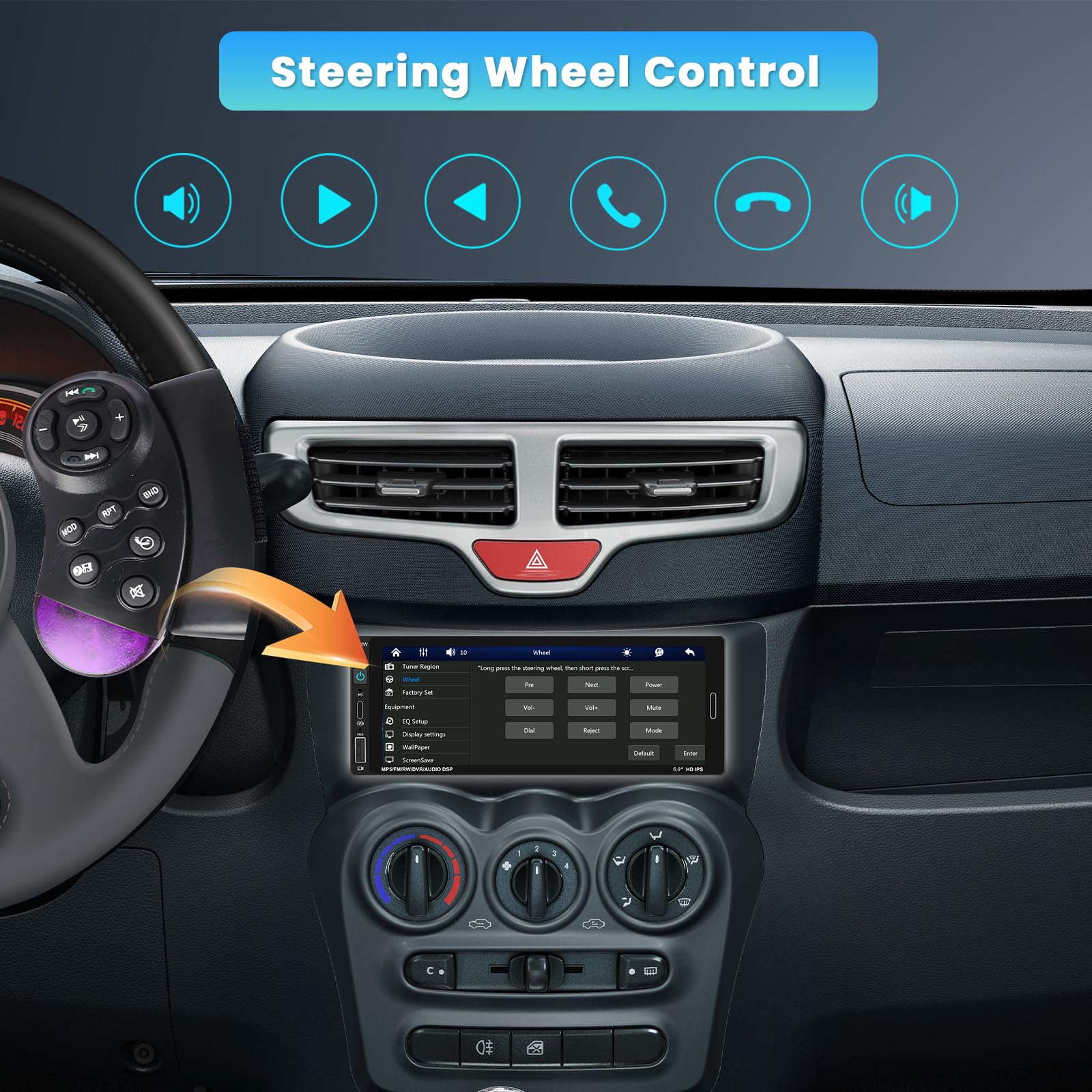 Inefala Upgrade Wireless Single Din Car Stereo With Carplay Android Auto, Type C & Usb Port, Bluetooth 5.0, Mirror Link, 6.9'' H