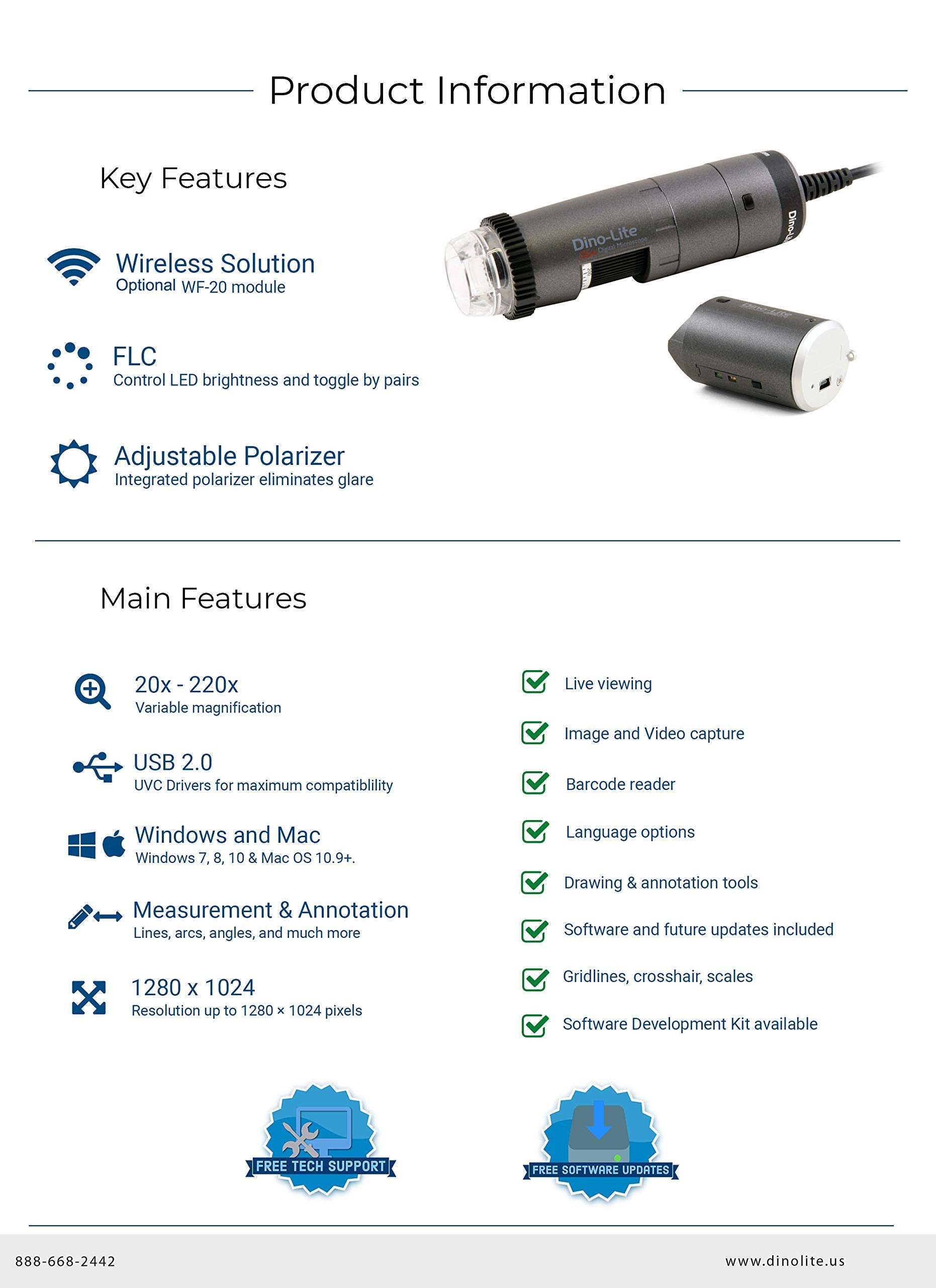 Dino Lite Usb Digital Microscope Af4115Zt   1.3Mp, 20X   220X Optical Magnification, Measurement, Polarized Light, Wf 20 Compati