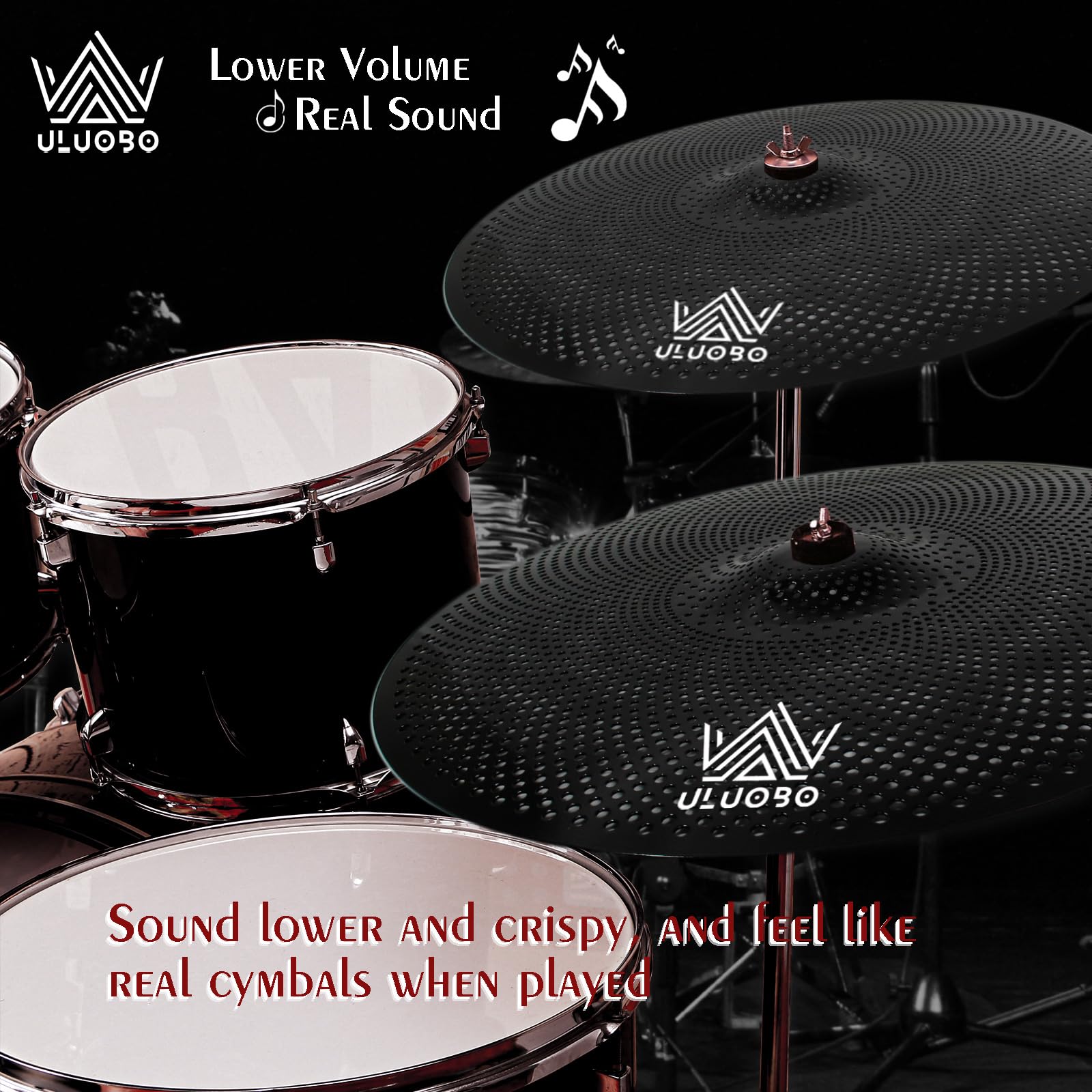 Uluobo Low Volume Cymbal Pack, Silent Cymbals, Quiet Cymbals Set For Drummer Practice, 6/8/10''Spalsh+14''Hihat+16''Crash+18''Cr
